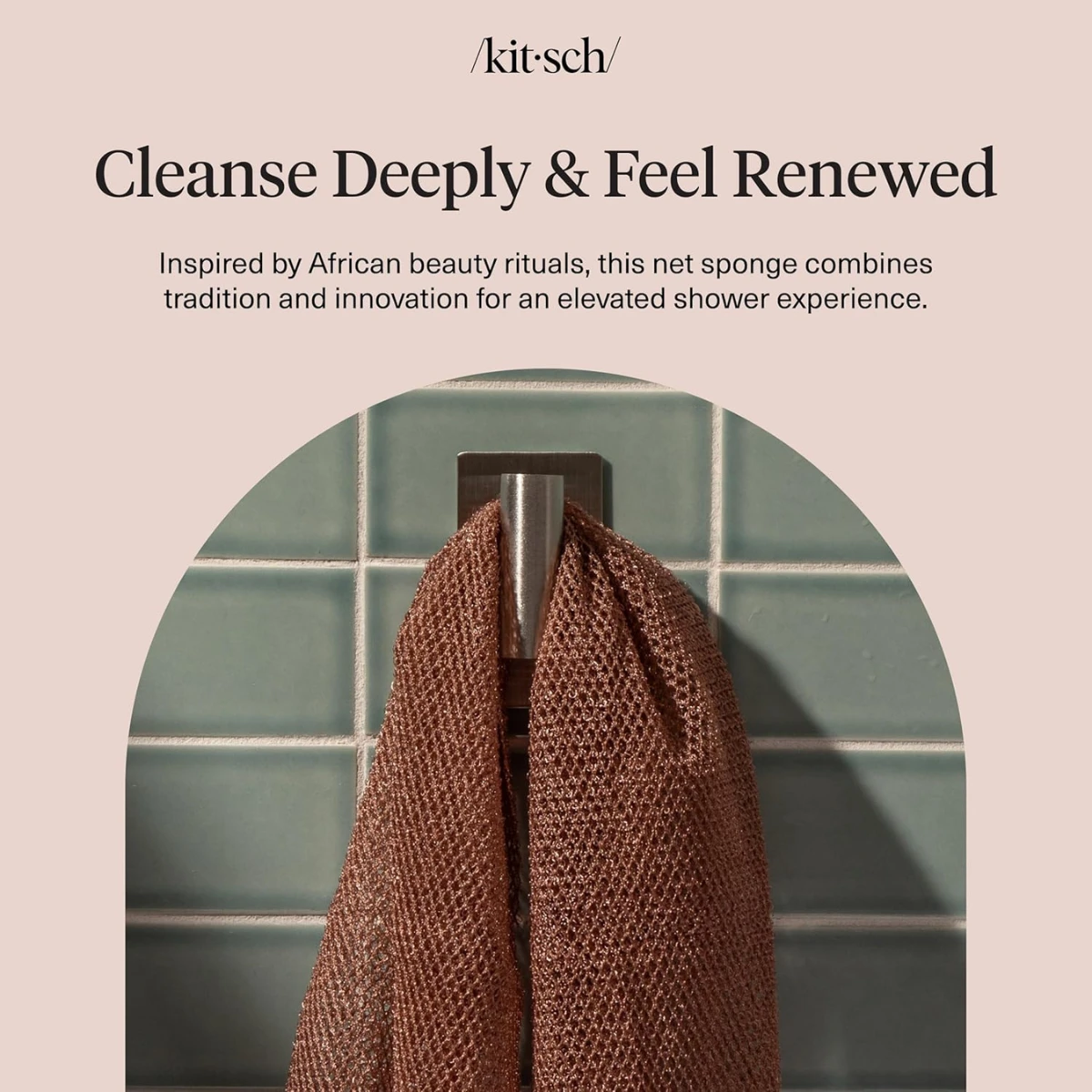 Kitsch African Net Sponge – Exfoliating Body Scrubber for Cleansing & Gentle Daily Exfoliation – Stretchable Bath Sponge for Hard-to-Reach Areas, Long-Lasting Shower Essential - Rosewood, 3 Pcs