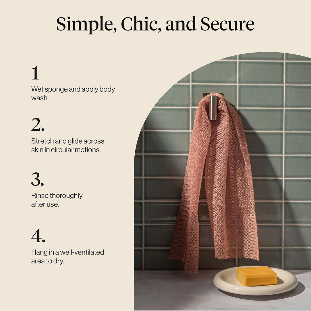 Kitsch African Net Sponge – Exfoliating Body Scrubber for Cleansing & Gentle Daily Exfoliation – Stretchable Bath Sponge for Hard-to-Reach Areas, Long-Lasting Shower Essential - Rosewood, 3 Pcs