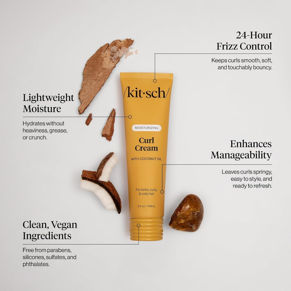 Kitsch Moisturizing Curl Cream for Curly Hair – Lightweight Curly Hair Products for Men & Women | Defines Curls, Controls Frizz & Boosts Shine | Hydrating Curling Cream - Ideal Gifts for Women