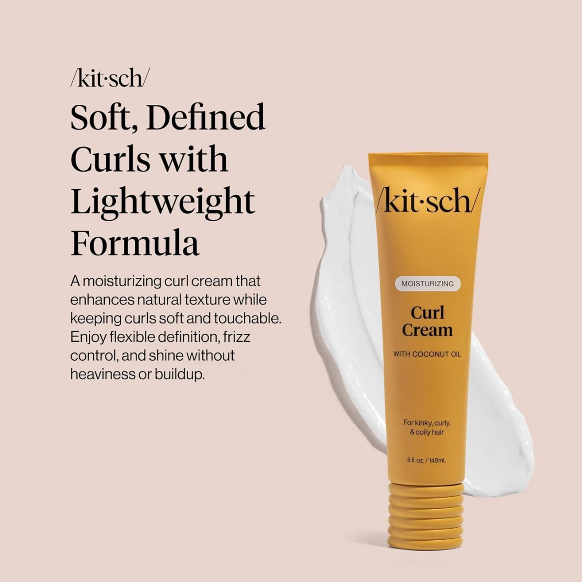 Kitsch Moisturizing Curl Cream for Curly Hair – Lightweight Curly Hair Products for Men & Women | Defines Curls, Controls Frizz & Boosts Shine | Hydrating Curling Cream - Ideal Gifts for Women