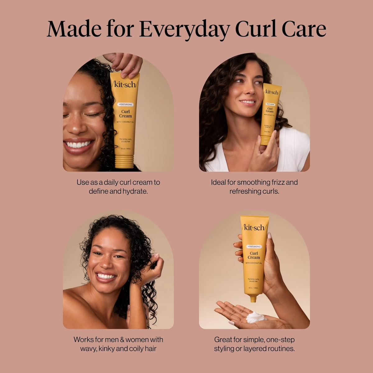 Kitsch Moisturizing Curl Cream for Curly Hair – Lightweight Curly Hair Products for Men & Women | Defines Curls, Controls Frizz & Boosts Shine | Hydrating Curling Cream - Ideal Gifts for Women
