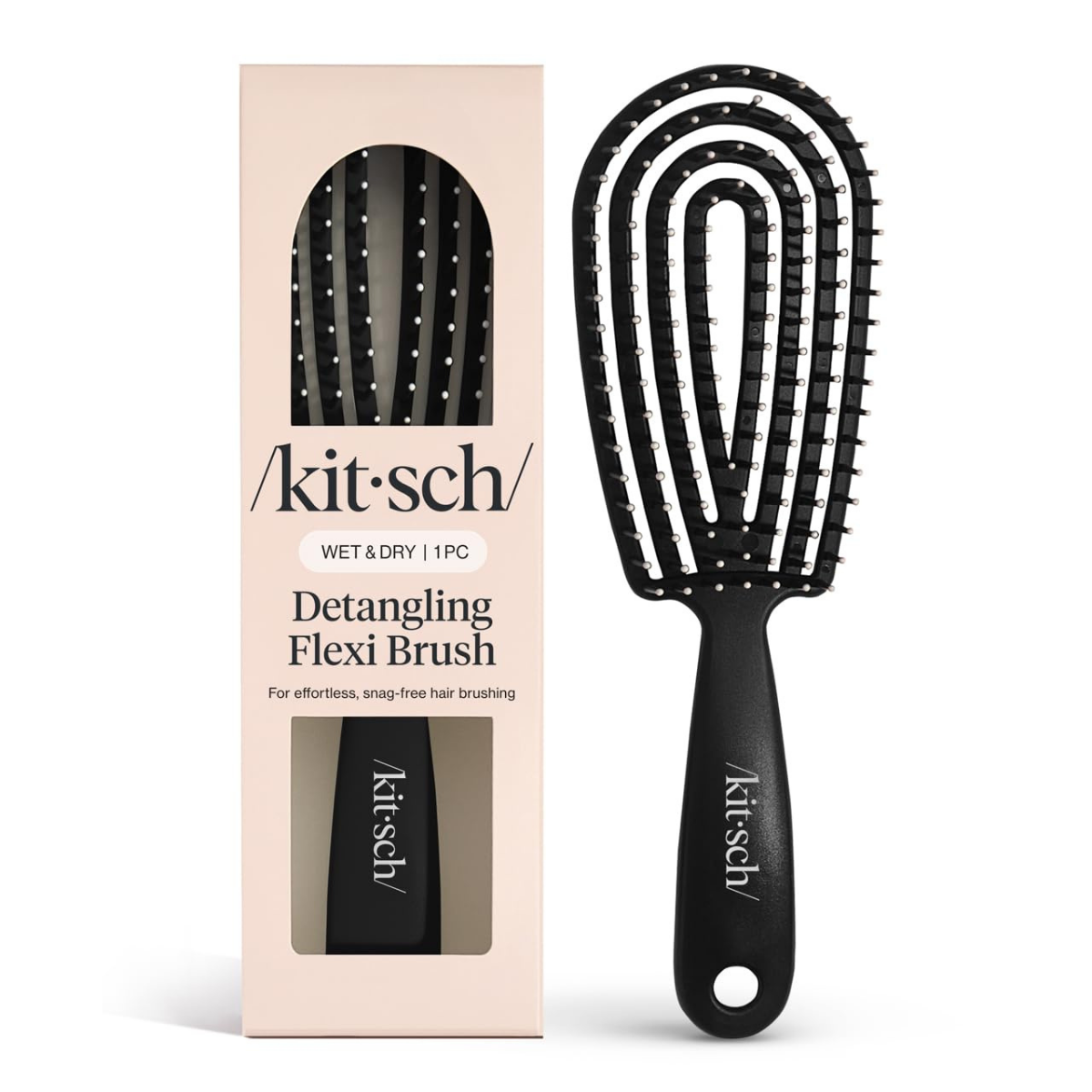 Kitsch Hair Brush Detangler – Flexi Flow Hair Brush for Women, Men & Kids | Detangling Brushes for Curly Hair with Bendable Frame, Bounce Curl Defining Brush for Wet or Dry Strands - Black