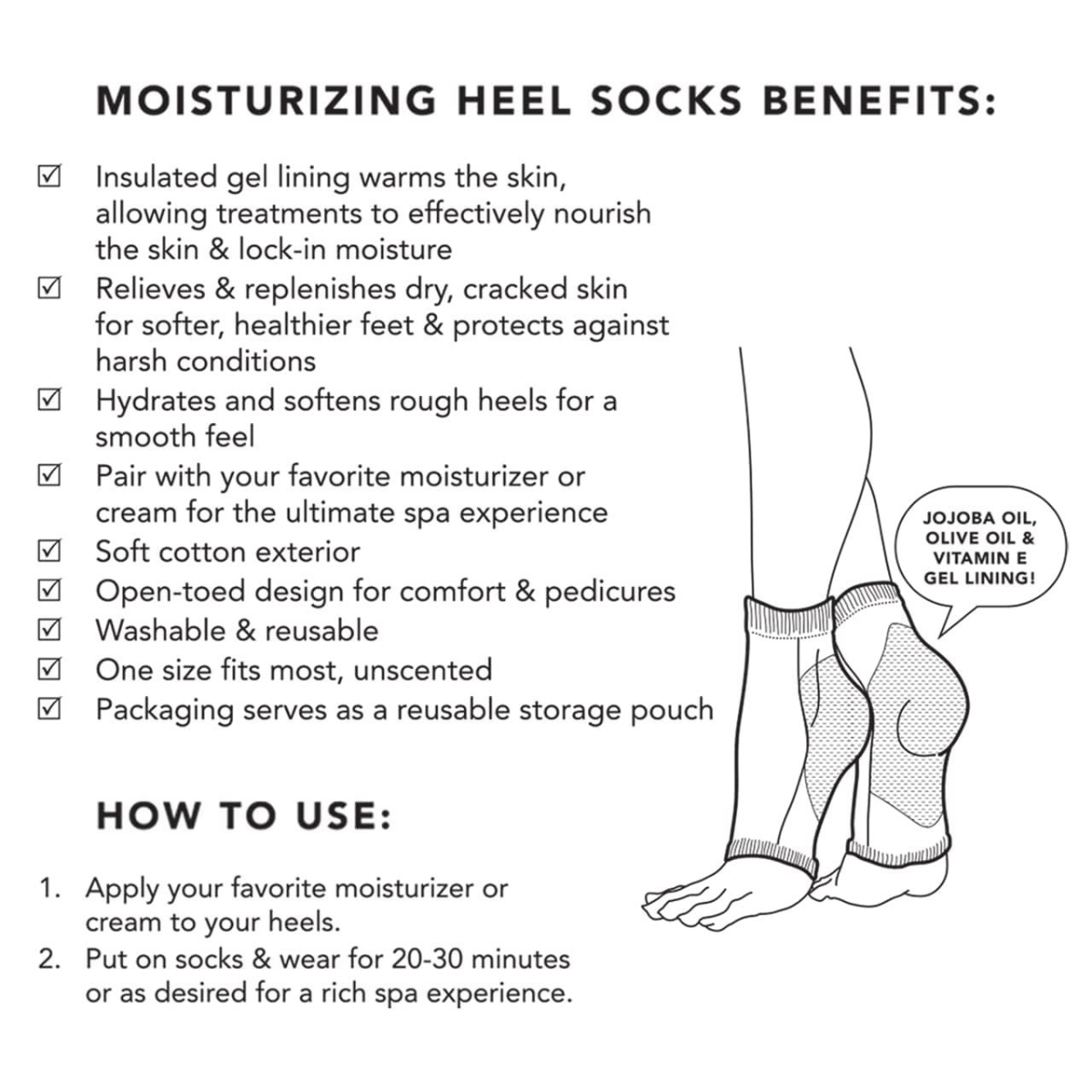 Kitsch Moisturizing Socks for Cracked Heel Treatment – Moisturizing Reusable Gel Socks for Women & Men, Overnight Heel Socks with Insulated Gel Lining for Dry Cracked Feet, Open-Toe Design - 1 Pair