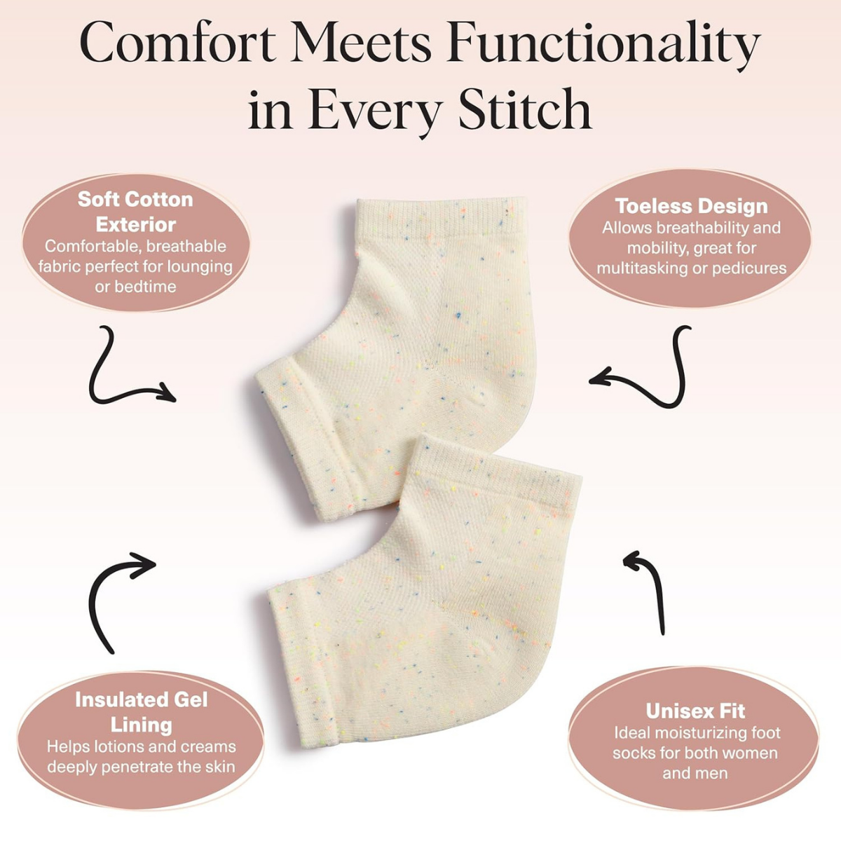 Kitsch Moisturizing Socks for Cracked Heel Treatment – Moisturizing Reusable Gel Socks for Women & Men, Overnight Heel Socks with Insulated Gel Lining for Dry Cracked Feet, Open-Toe Design - 1 Pair