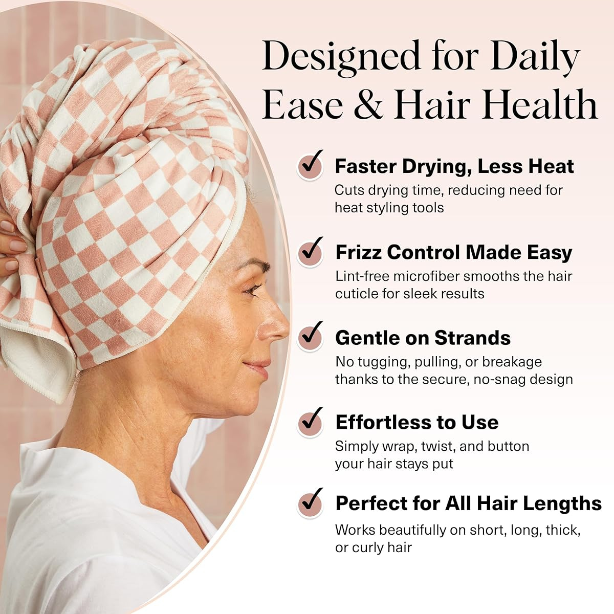 Kitsch XL Microfiber Hair Towel Wrap for Women - Microfiber Towel, Super Absorbent, Quick Dry, Anti-Frizz - for Long & Short Hairs, Turbans for Women