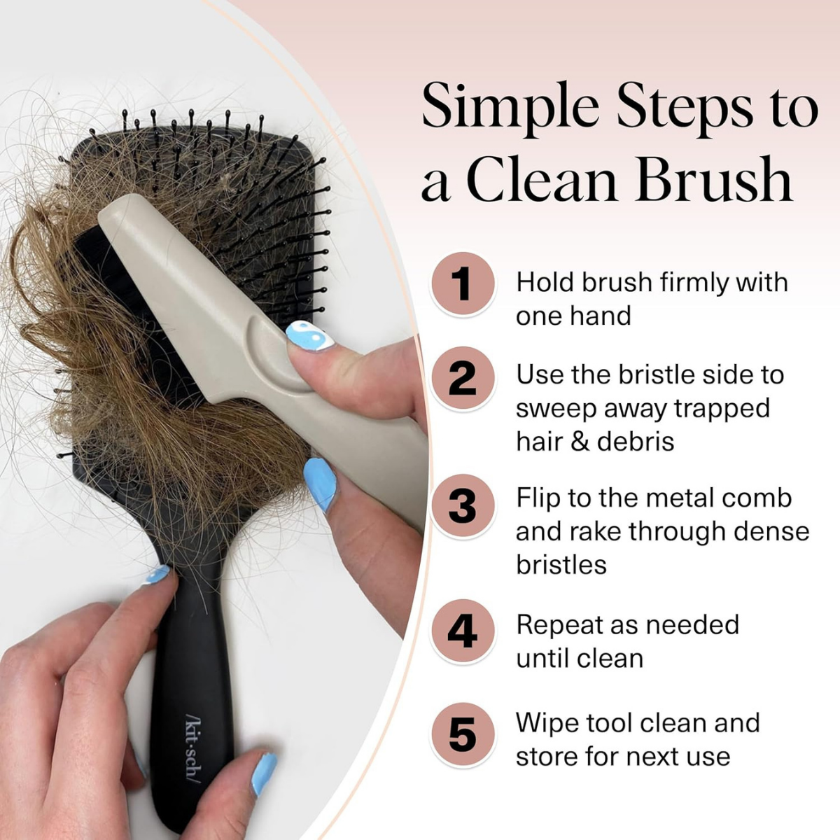 Kitsch Hair Brush Cleaner Tool | Double-Sided 2-in-1 Brush Cleaner for Hair Brushes & Combs | Eco-Friendly Cleaning Tool with Pick & Bristles, Perfect Gifts for Women | Hair Stylist Essentials
