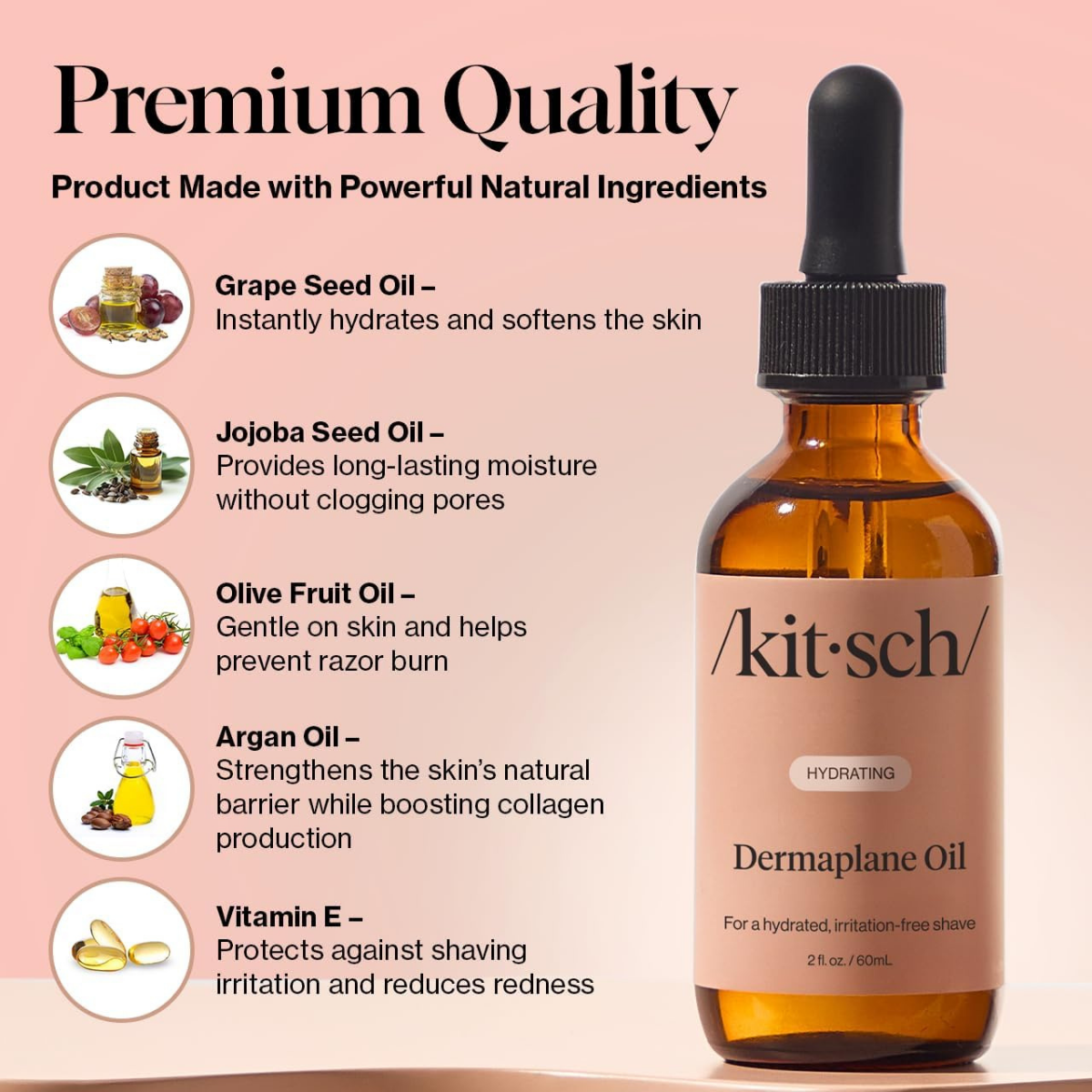 Kitsch Dermaplane Face Oil with Jojoba & Argan Oil – Hydrating Facial Formula for Dermaplaning Tool, Gua Sha & Razor Use – Irritation-Free Shave Oil for Soft, Radiant Skin - 60mL