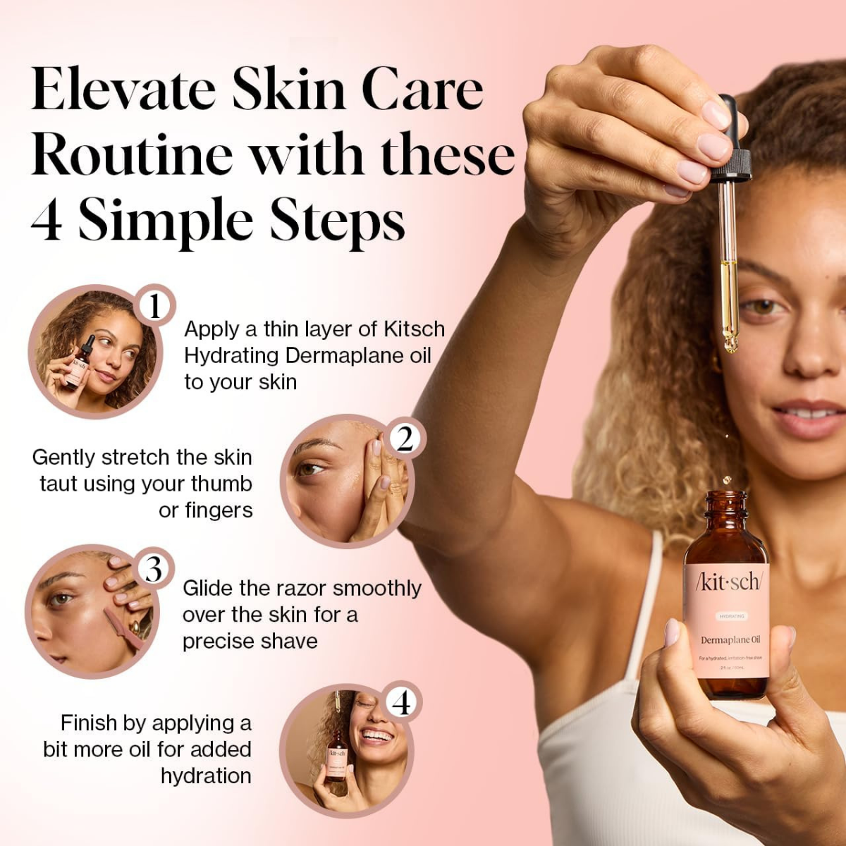 Kitsch Dermaplane Face Oil with Jojoba & Argan Oil – Hydrating Facial Formula for Dermaplaning Tool, Gua Sha & Razor Use – Irritation-Free Shave Oil for Soft, Radiant Skin - 60mL