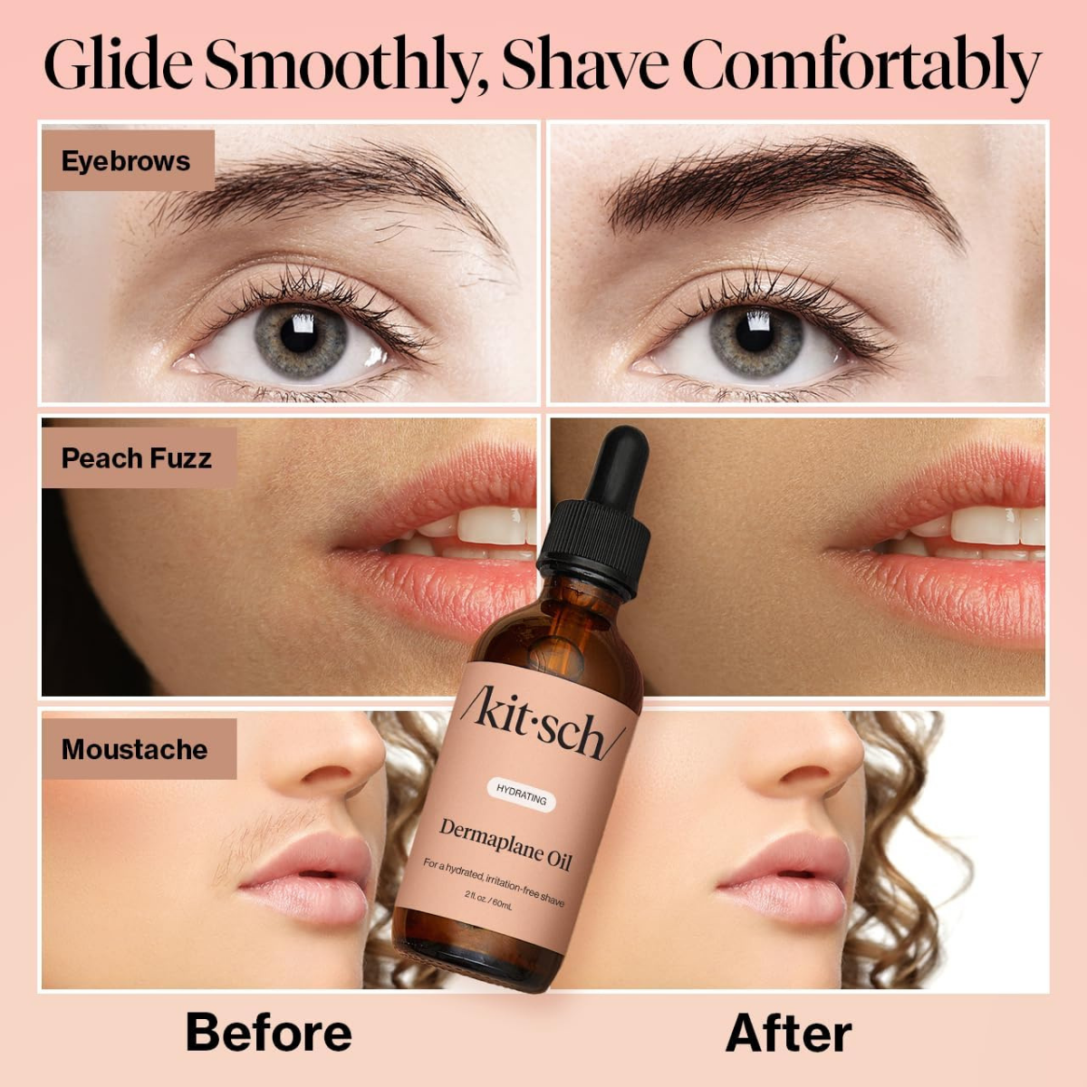 Kitsch Dermaplane Face Oil with Jojoba & Argan Oil – Hydrating Facial Formula for Dermaplaning Tool, Gua Sha & Razor Use – Irritation-Free Shave Oil for Soft, Radiant Skin - 60mL