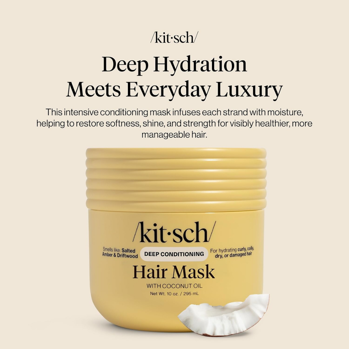 Kitsch Deep Conditioning Hair Mask – Moisturizing Hair Mask for Damaged Hair with Coconut Oil – Hydrating, Strengthening & Frizz-Reducing Hair Care Treatment for Curly, Coily & All Hair Types - 295 mL