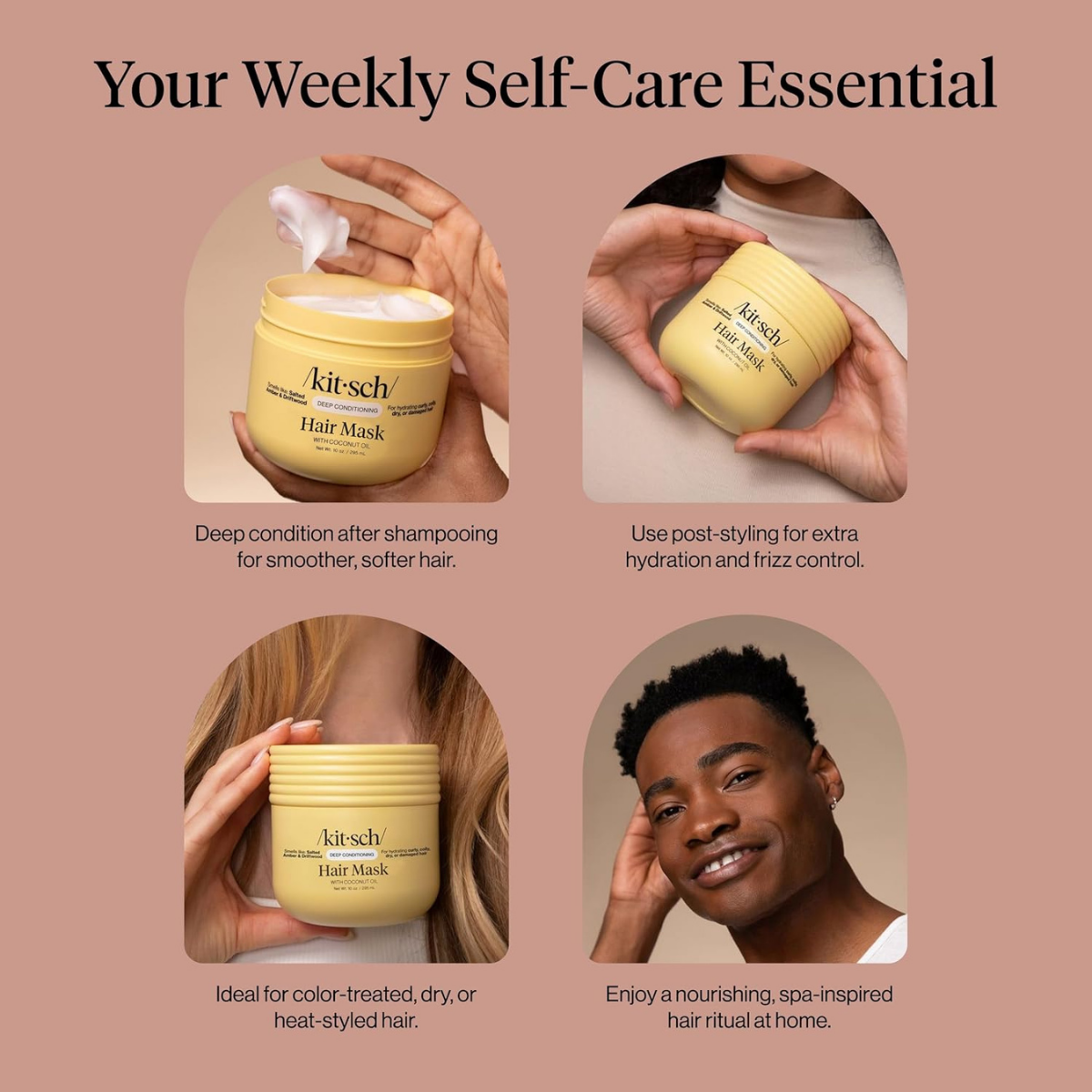 Kitsch Deep Conditioning Hair Mask – Moisturizing Hair Mask for Damaged Hair with Coconut Oil – Hydrating, Strengthening & Frizz-Reducing Hair Care Treatment for Curly, Coily & All Hair Types - 295 mL