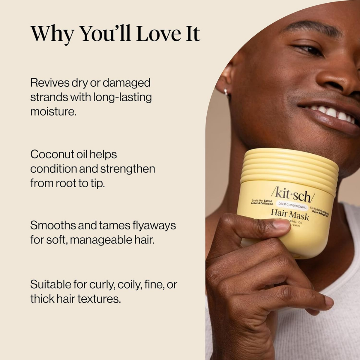 Kitsch Deep Conditioning Hair Mask – Moisturizing Hair Mask for Damaged Hair with Coconut Oil – Hydrating, Strengthening & Frizz-Reducing Hair Care Treatment for Curly, Coily & All Hair Types - 295 mL