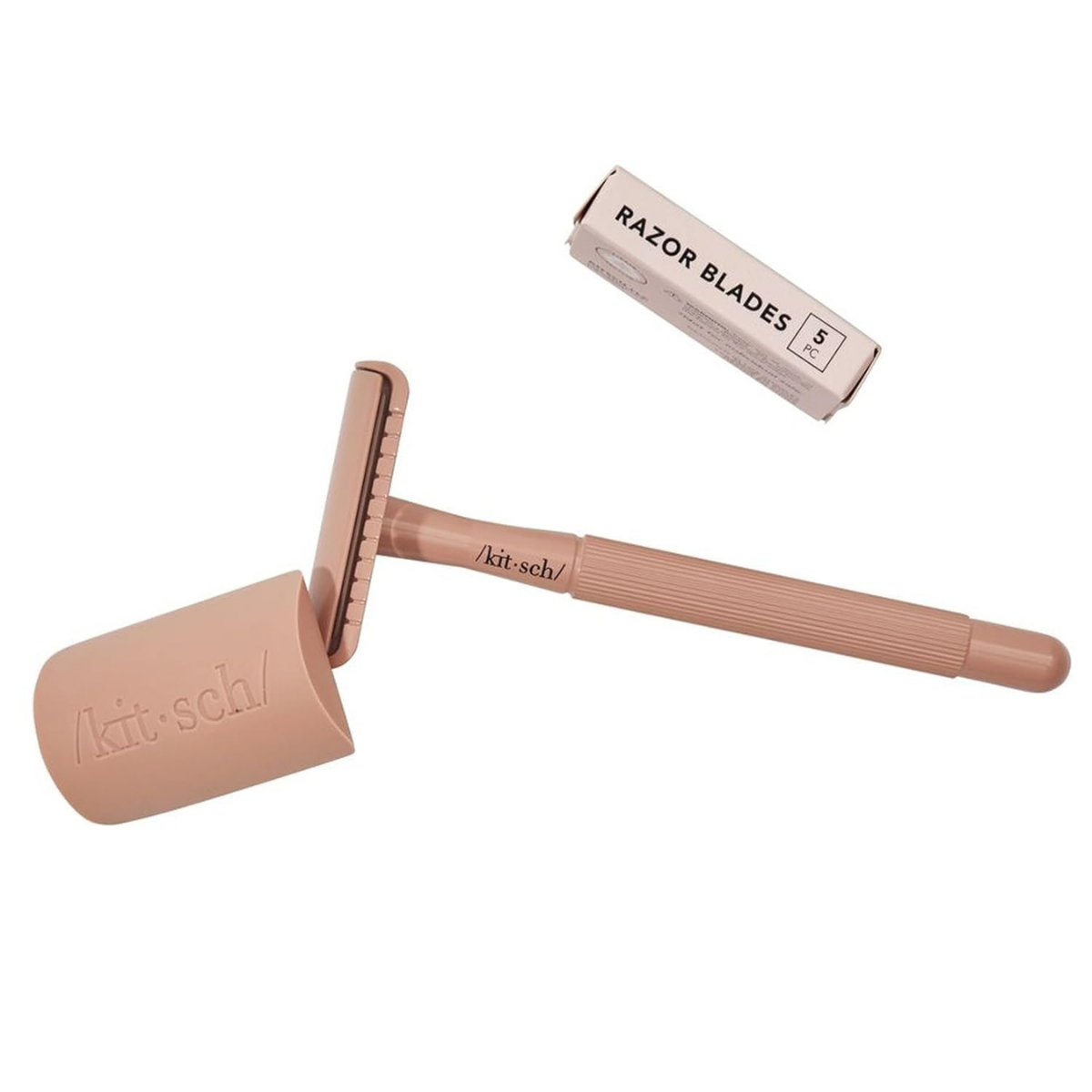 Kitsch Double Edge Safety Razors for Men and Women, Long Metal Handle and Stainless Steel Single Blade Razor, One Blade Razor with 5 Double Edge Refills, Safety Razor for Shaving - Terracotta