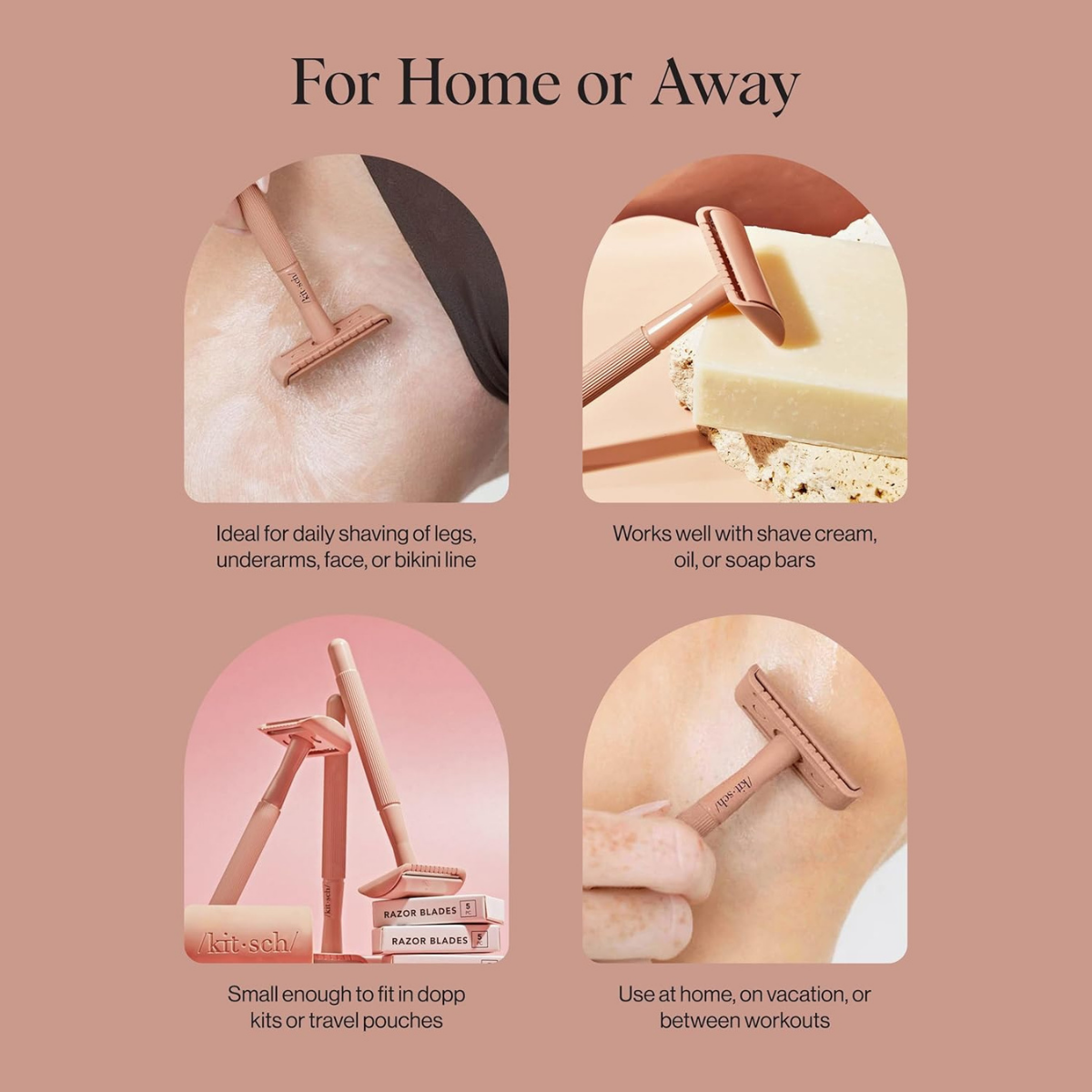 Kitsch Double Edge Safety Razors for Men and Women, Long Metal Handle and Stainless Steel Single Blade Razor, One Blade Razor with 5 Double Edge Refills, Safety Razor for Shaving - Terracotta