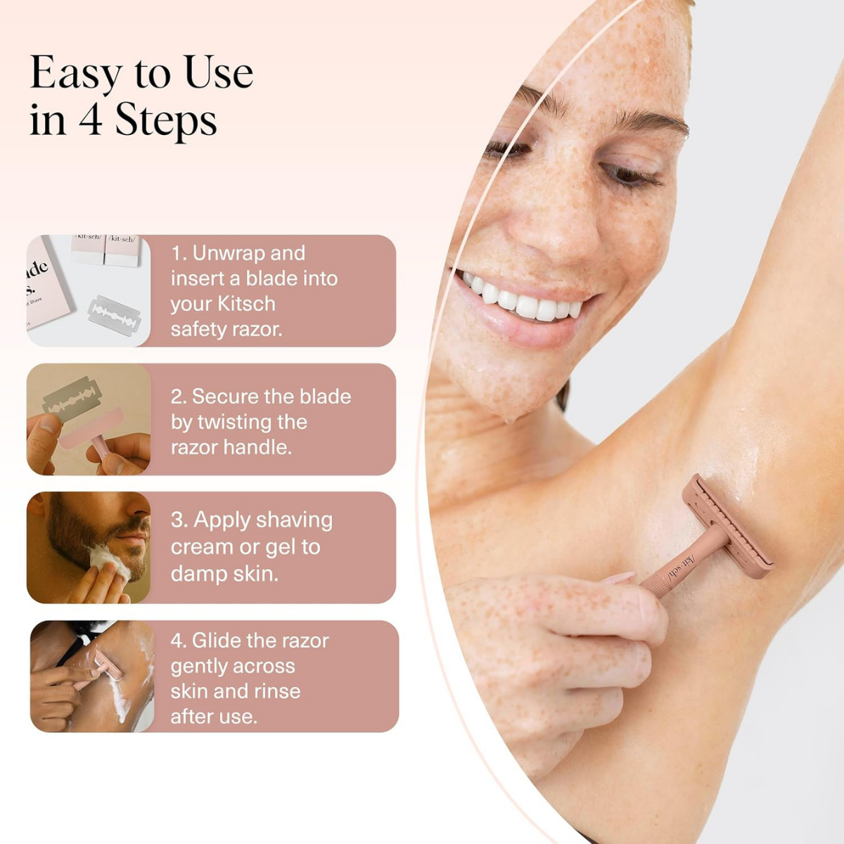 Kitsch Double Edge Razor Blades Refills – Safety Razor Blades for Smooth, Comfortable Shave – Stainless Steel Razor Refills for Safety Razors, Plastic-Free & Sustainable Shaving Blades - 10 Count