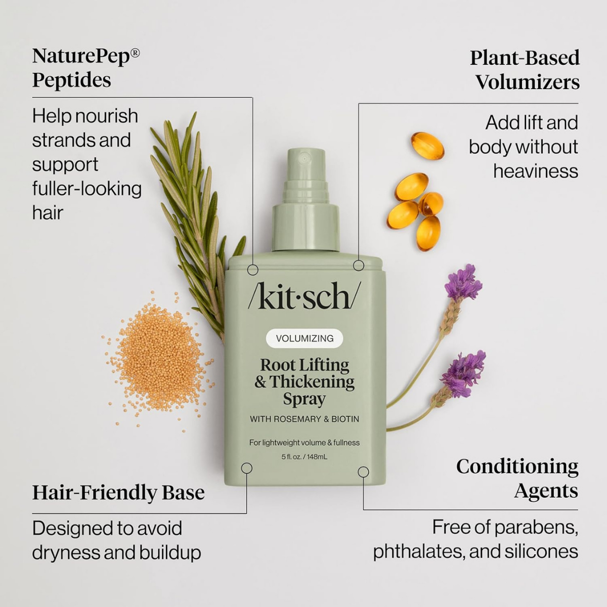 Kitsch Root Lifting Spray for Fine Hair - Thickening Hair Spray With Rosemary and Biotin | Lightweight Volumizing Spray for Instant Lift and Fullness | Adds Volume, Natural Hold - 148mL