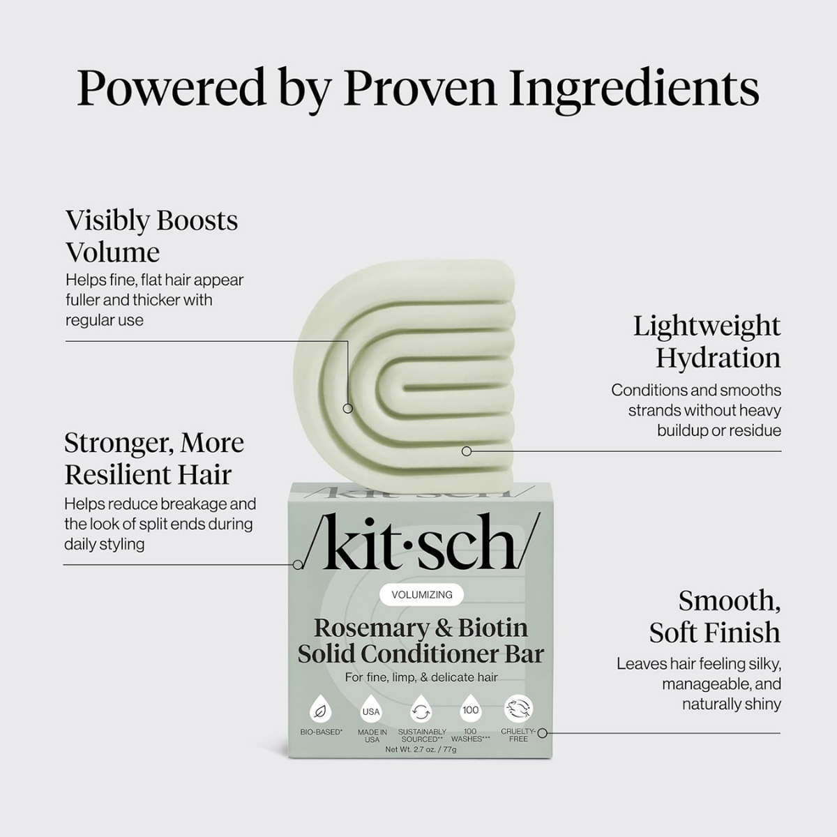 Kitsch Rosemary & Biotin Volumizing Hair Conditioner Bar for Hair Growth & Thickening – Hydrating & Cleansing Hair Conditioner for Women & Men - Paraben, Silicone & Sulfate Free 77g