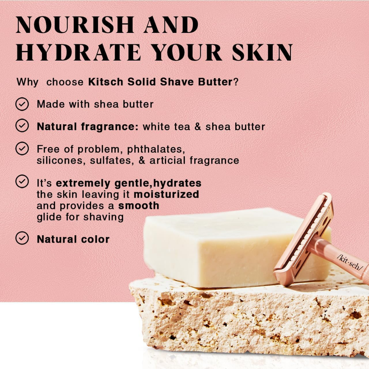 Kitsch Shaving Soap for Women - Hydrating Shave Butter & Shave Soap Bar - Nourishing Bar Soap for Smooth, Irritation-Free Shave – Paraben, Silicone & Sulfate-Free - Vegan, Made in USA  - 113g