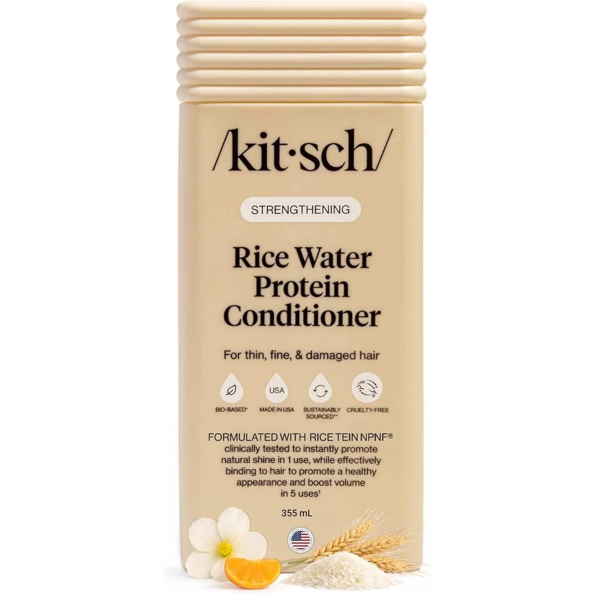 Kitsch Strengthening Rice Water Protein Conditioner for Women & Men – Hair Care for Thin, Fine & Damaged Hair, Boosts Shine & Volume – Paraben, Phthalates & Silicone Free - 355mL