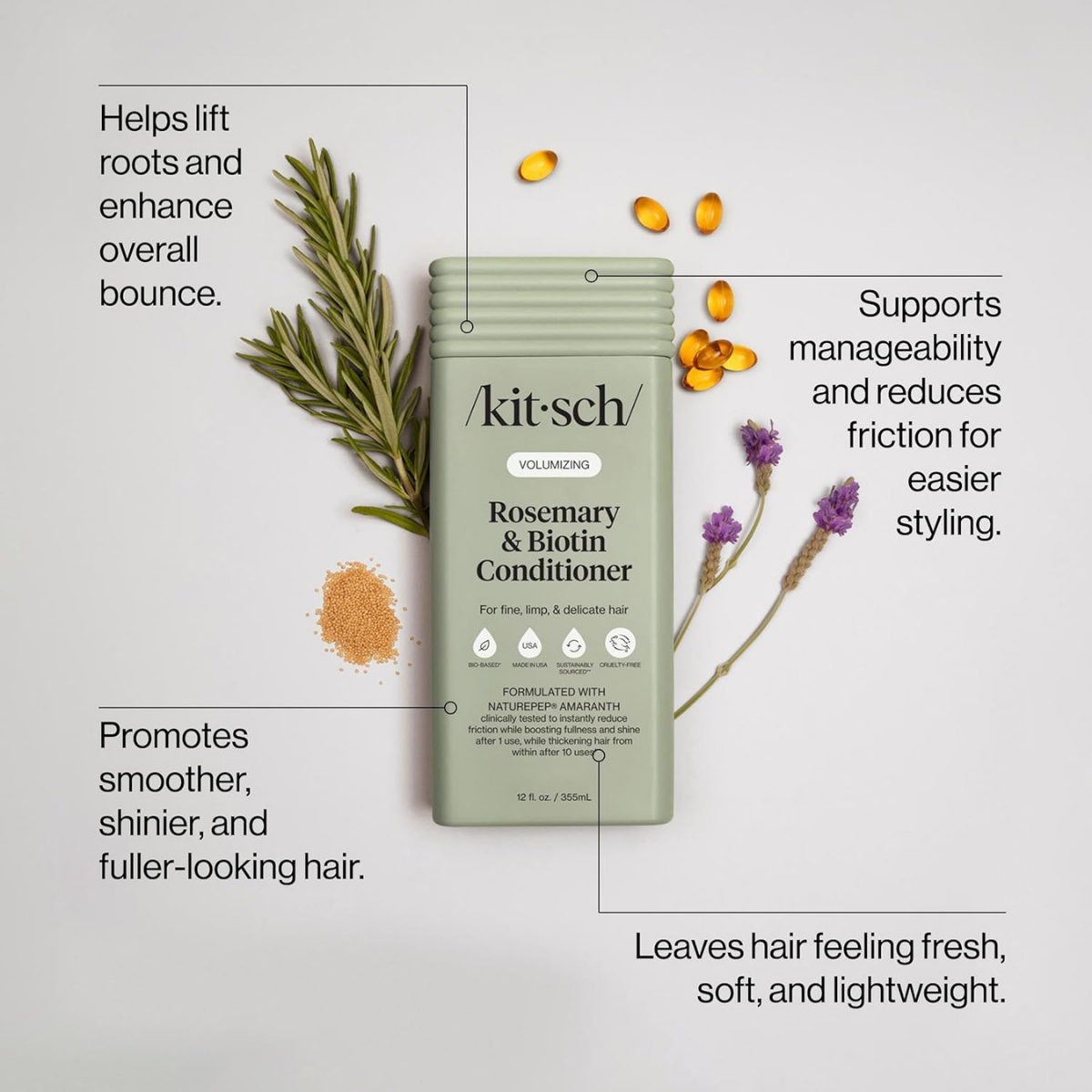 Kitsch Volumizing Rosemary & Biotin Liquid Conditioner for Women and Men for Hair Growth – Boosts Fullness & Shine After 1 Use, Thickening Bio-Based Hair Care, Color-Safe