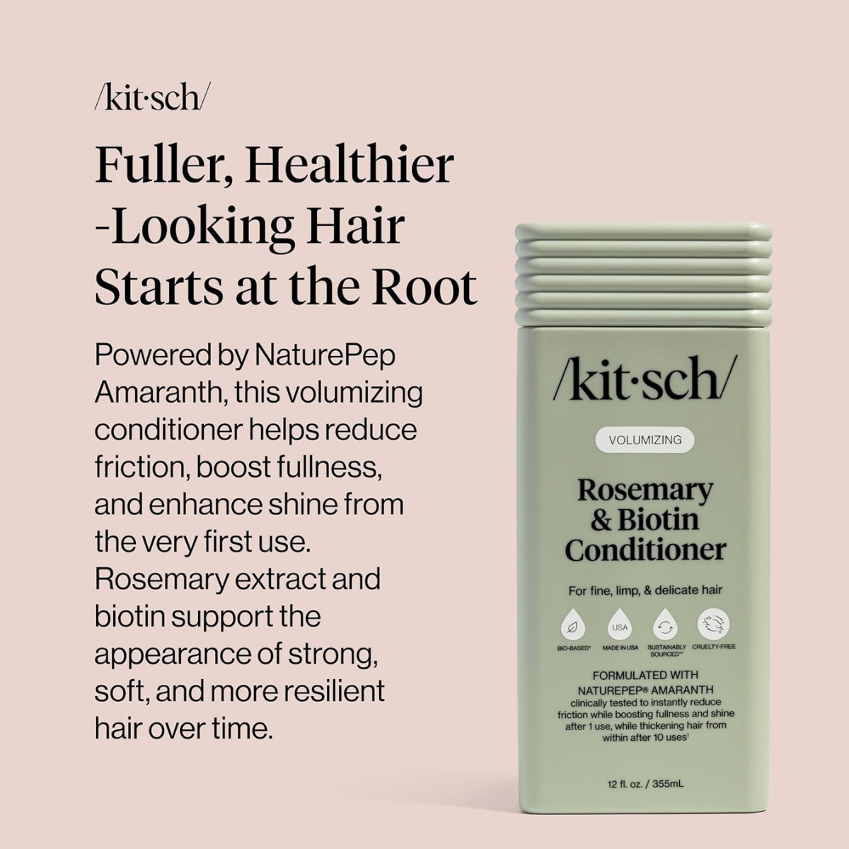 Kitsch Volumizing Rosemary & Biotin Liquid Conditioner for Women and Men for Hair Growth – Boosts Fullness & Shine After 1 Use, Thickening Bio-Based Hair Care, Color-Safe