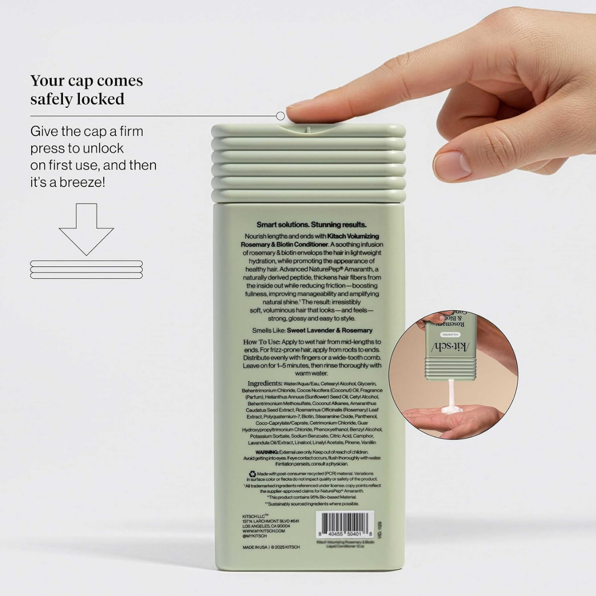 Kitsch Volumizing Rosemary & Biotin Liquid Conditioner for Women and Men for Hair Growth – Boosts Fullness & Shine After 1 Use, Thickening Bio-Based Hair Care, Color-Safe