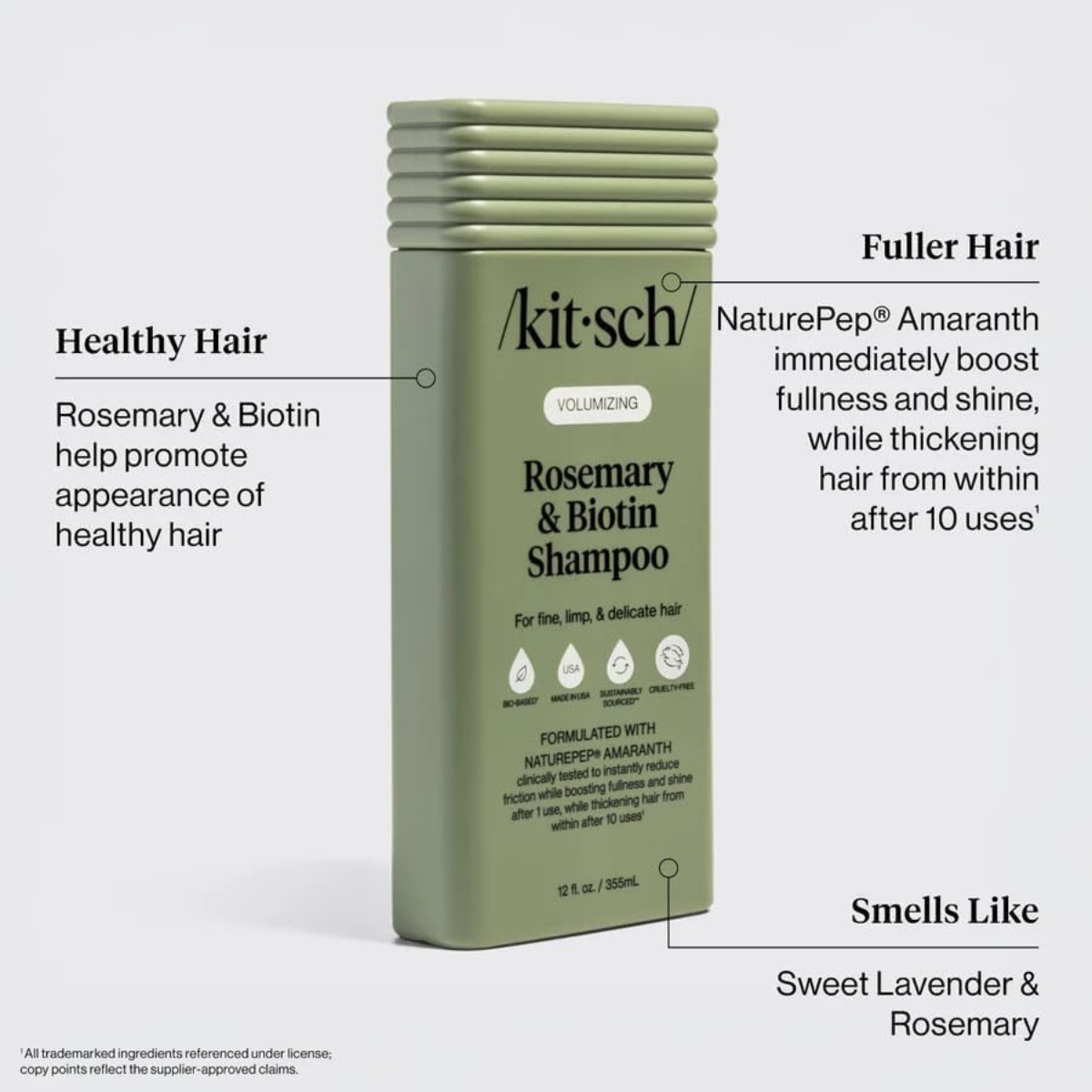 Kitsch Volumizing Rosemary & Biotin Liquid Shampoo for Hair Growth – Shampoo for Men and Women, Boosts Fullness & Shine After 1 Use – Clean Bio-Based Hair Care, Color-Safe