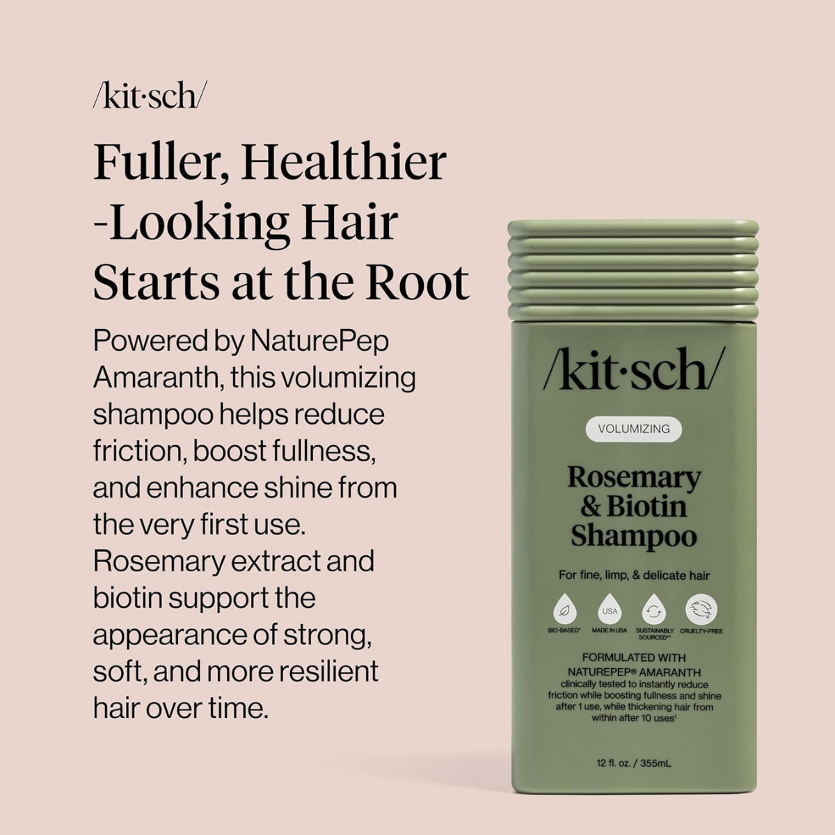 Kitsch Volumizing Rosemary & Biotin Liquid Shampoo for Hair Growth – Shampoo for Men and Women, Boosts Fullness & Shine After 1 Use – Clean Bio-Based Hair Care, Color-Safe