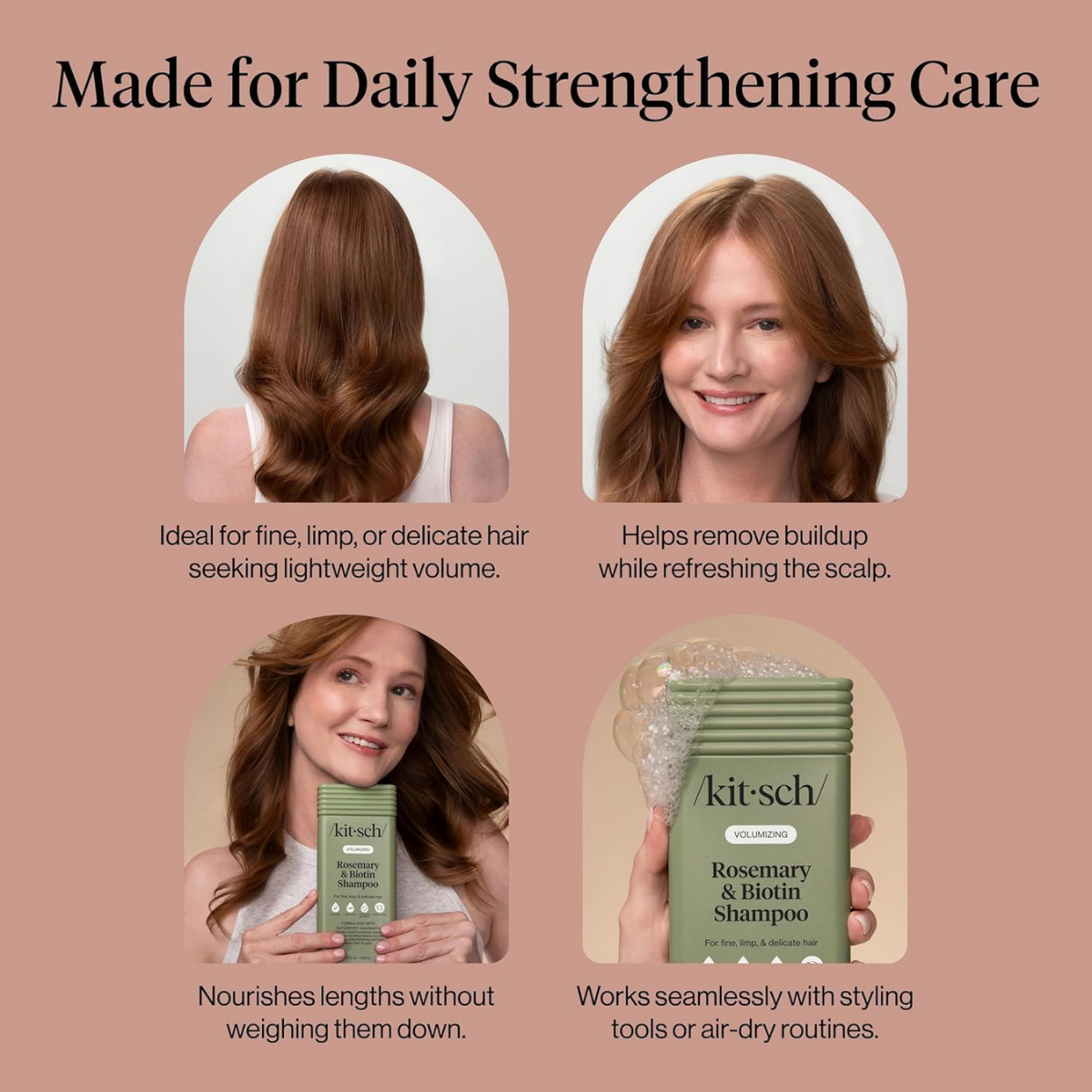 Kitsch Volumizing Rosemary & Biotin Liquid Shampoo for Hair Growth – Shampoo for Men and Women, Boosts Fullness & Shine After 1 Use – Clean Bio-Based Hair Care, Color-Safe