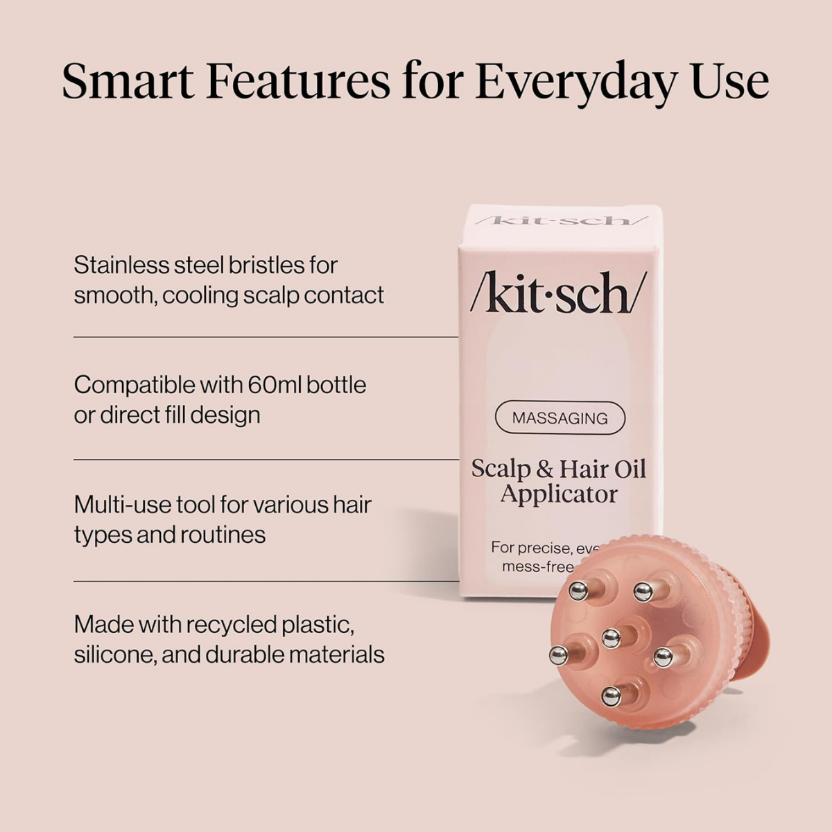 Kitsch Scalp & Hair Oil Applicator – Stainless Steel Bristles Scalp Oil Applicator for Even Distribution, Mess-Free Oiling & Head Massager Scalp – Precision Hair Care Tool for Roots & All Hair Types