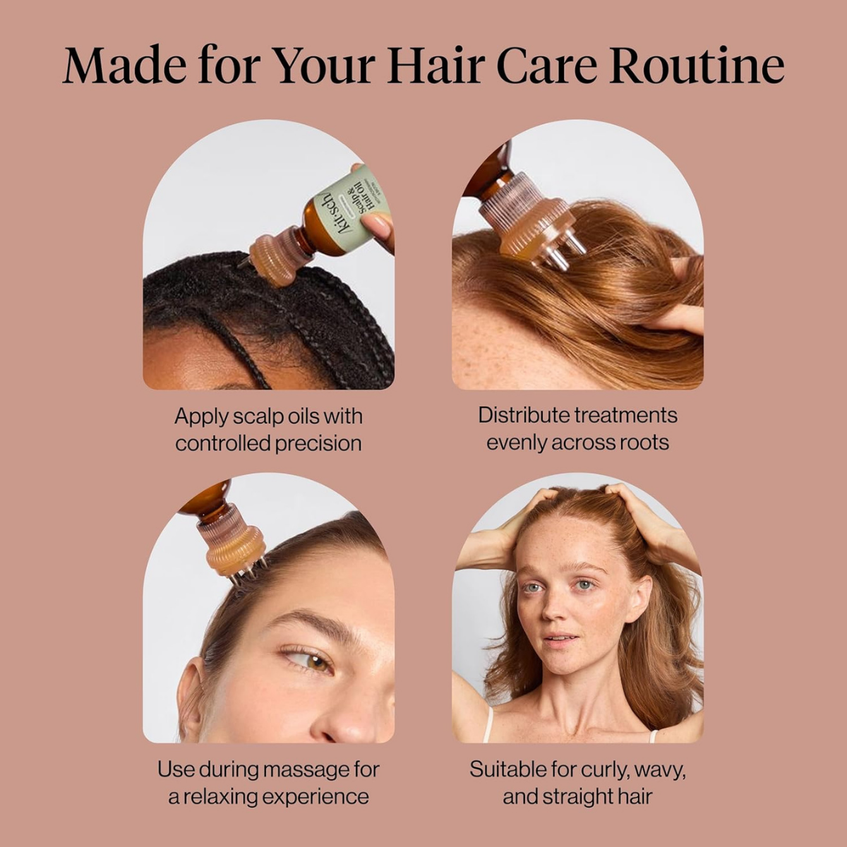 Kitsch Scalp & Hair Oil Applicator – Stainless Steel Bristles Scalp Oil Applicator for Even Distribution, Mess-Free Oiling & Head Massager Scalp – Precision Hair Care Tool for Roots & All Hair Types