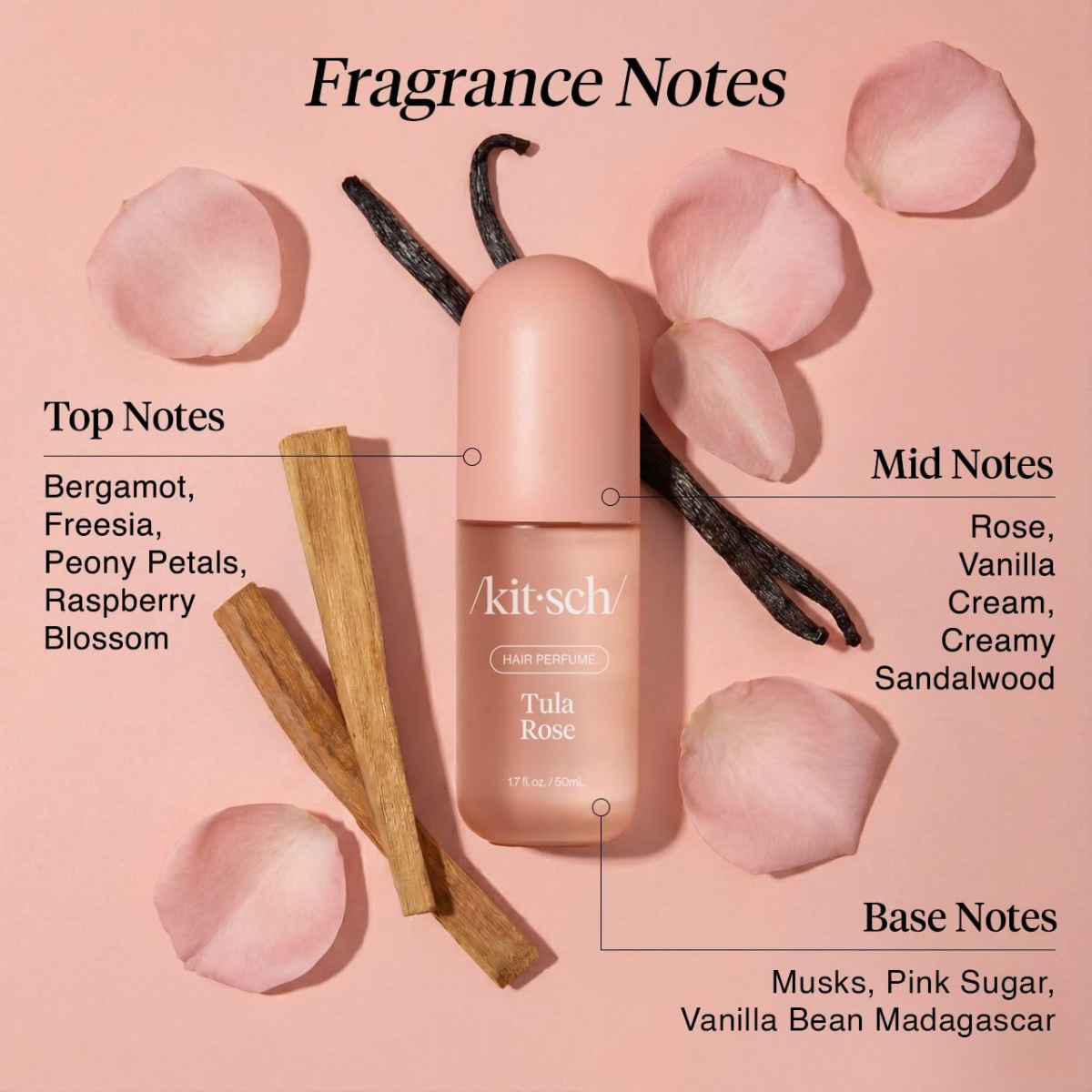 Kitsch Hair Perfume for Women - Tula Rose | Clean, Deodorizing & Patented Odor-Eliminating Technology Hair Spray & Body Mist - Freshen Hair, Body & Pillows - Floral Vanilla Scent – 50mL