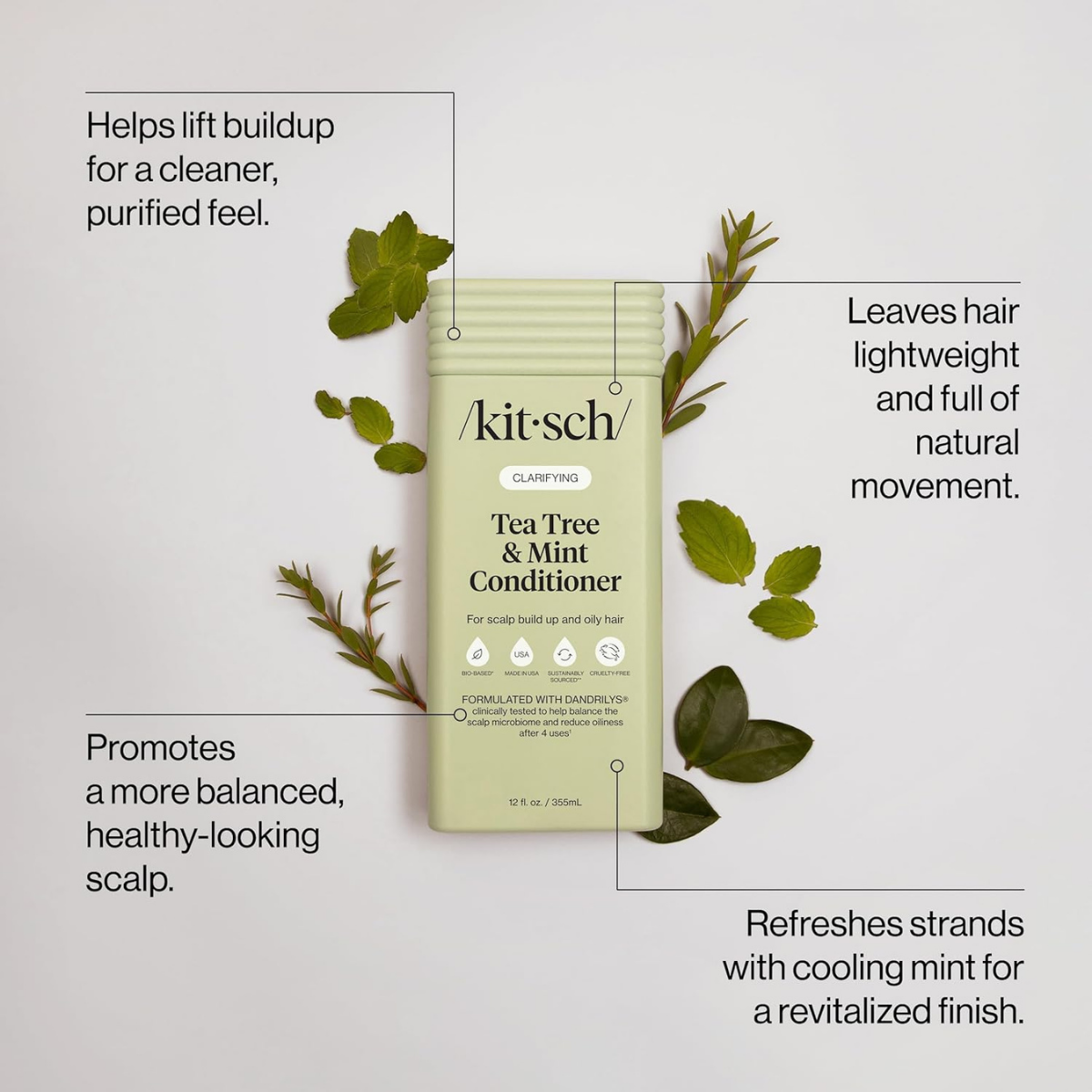 Kitsch Clarifying Tea Tree Liquid Conditioner for Women & Men – Lightweight Hydration Hair Conditioner with Peppermint & Tea Tree Oil for Oily Hair & Scalp Buildup – Made in USA Hair Care