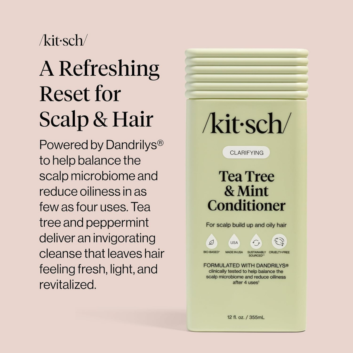 Kitsch Clarifying Tea Tree Liquid Conditioner for Women & Men – Lightweight Hydration Hair Conditioner with Peppermint & Tea Tree Oil for Oily Hair & Scalp Buildup – Made in USA Hair Care