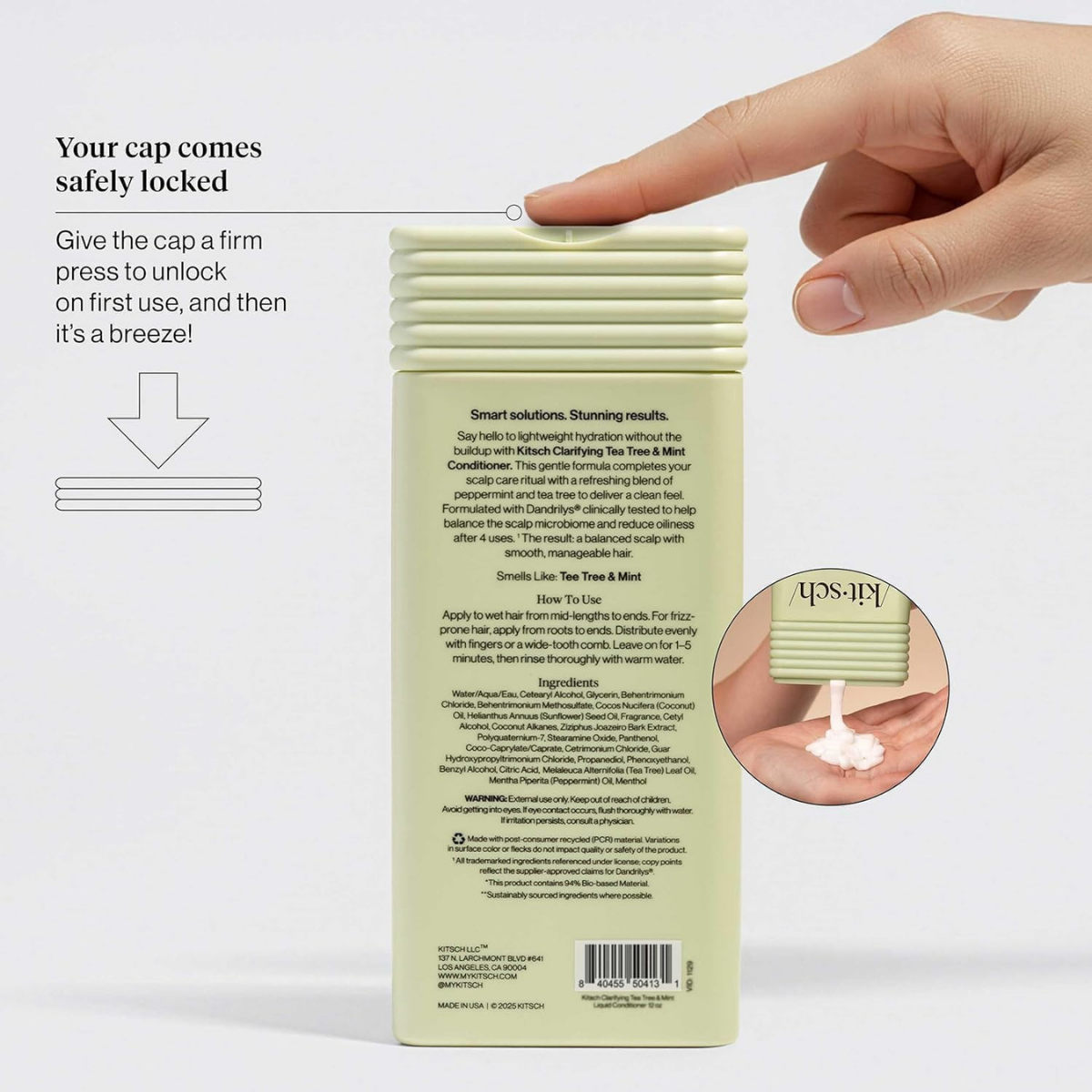 Kitsch Clarifying Tea Tree Liquid Conditioner for Women & Men – Lightweight Hydration Hair Conditioner with Peppermint & Tea Tree Oil for Oily Hair & Scalp Buildup – Made in USA Hair Care