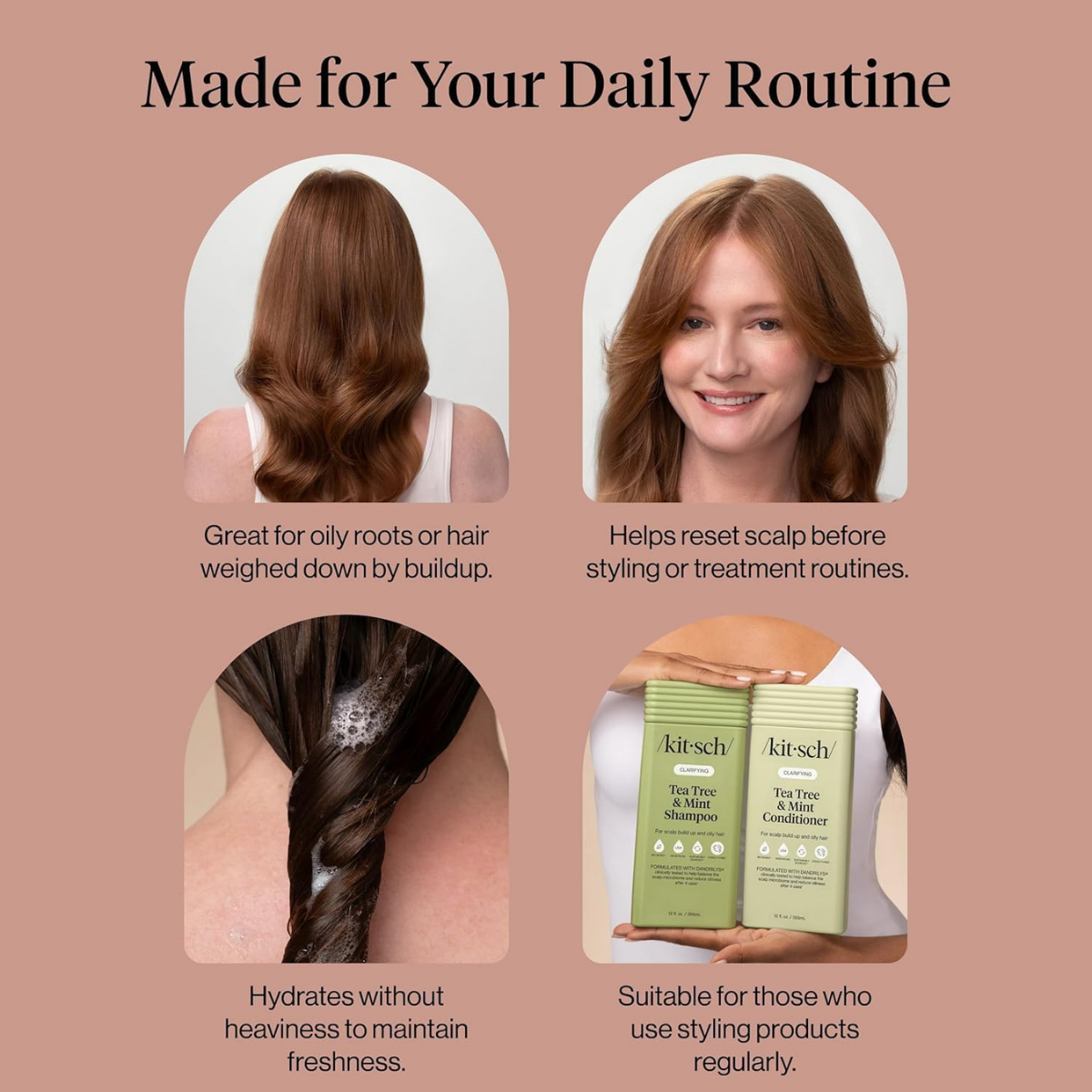 Kitsch Clarifying Tea Tree Liquid Conditioner for Women & Men – Lightweight Hydration Hair Conditioner with Peppermint & Tea Tree Oil for Oily Hair & Scalp Buildup – Made in USA Hair Care