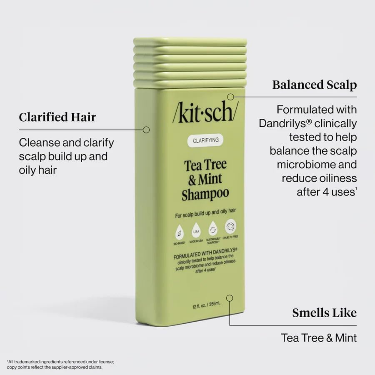 Kitsch Clarifying Tea Tree & Mint Liquid Shampoo for Men and Women – Clarifying Shampoo with Peppermint & Tea Tree Oil for Oily Hair & Scalp Buildup – Clean Color-Safe Hair Care, Made in USA