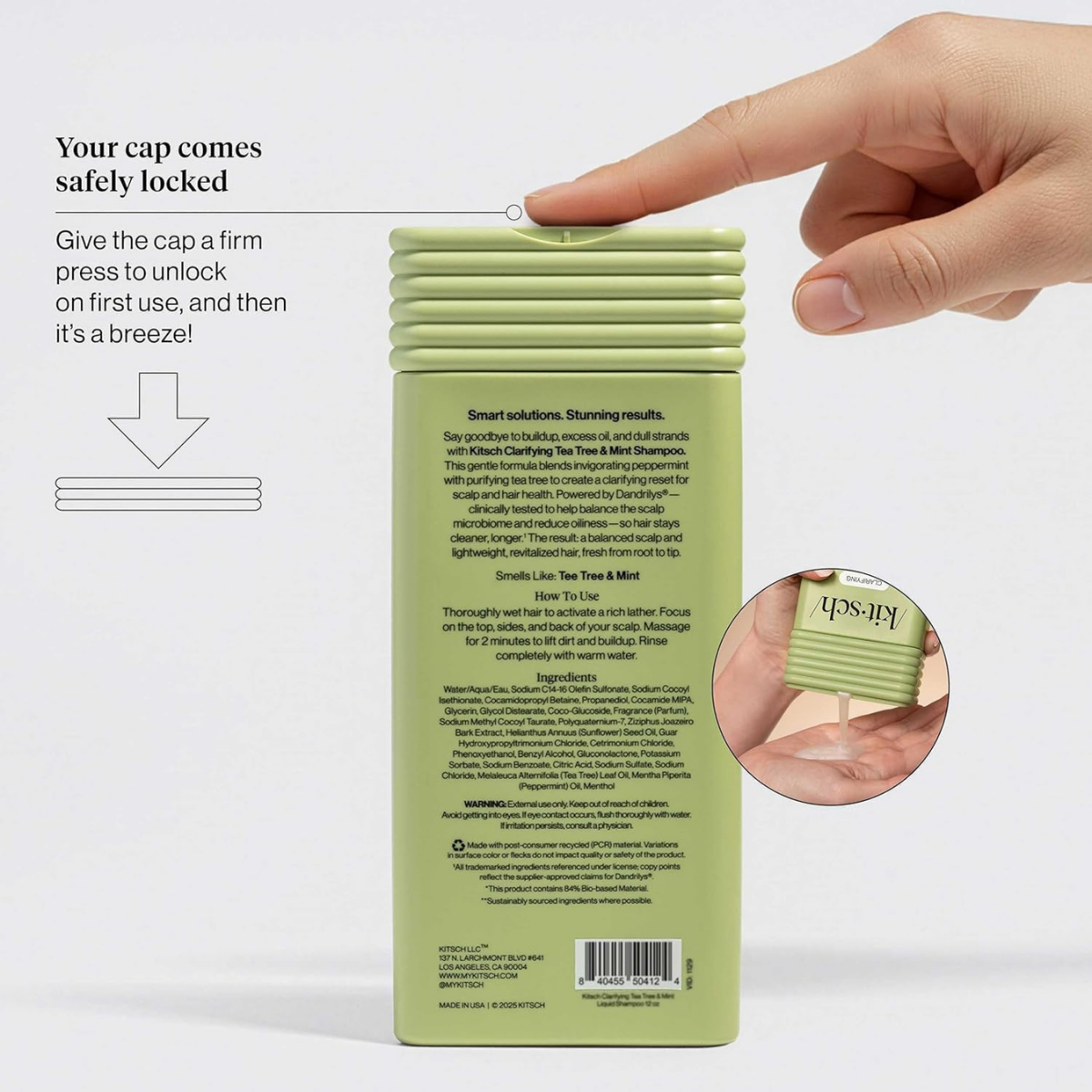 Kitsch Clarifying Tea Tree & Mint Liquid Shampoo for Men and Women – Clarifying Shampoo with Peppermint & Tea Tree Oil for Oily Hair & Scalp Buildup – Clean Color-Safe Hair Care, Made in USA