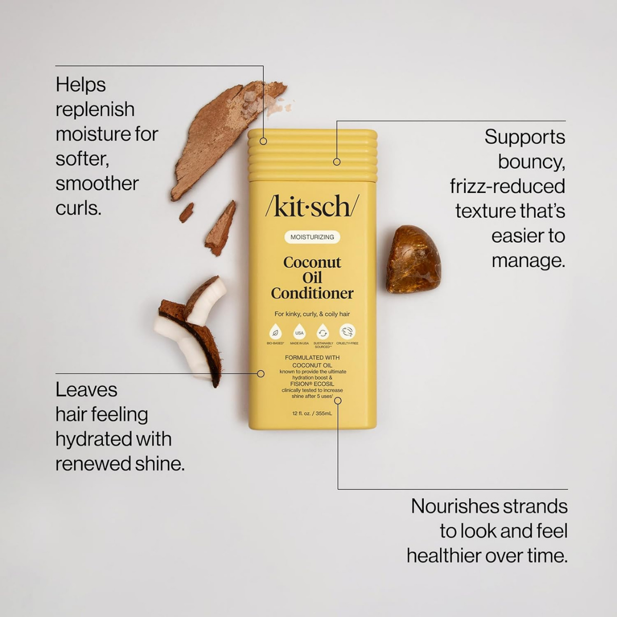 Kitsch Moisturizing Coconut Oil Liquid Conditioner for Women & Men – Coconut Oil Hair Conditioner for Kinky, Curly & Coily Hair – Deep Moisture, Shine & Manageability, Color-Safe Hair Care