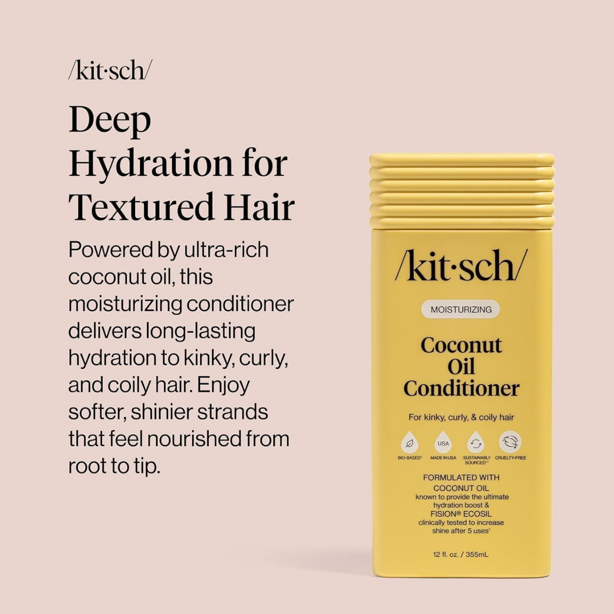 Kitsch Moisturizing Coconut Oil Liquid Conditioner for Women & Men – Coconut Oil Hair Conditioner for Kinky, Curly & Coily Hair – Deep Moisture, Shine & Manageability, Color-Safe Hair Care