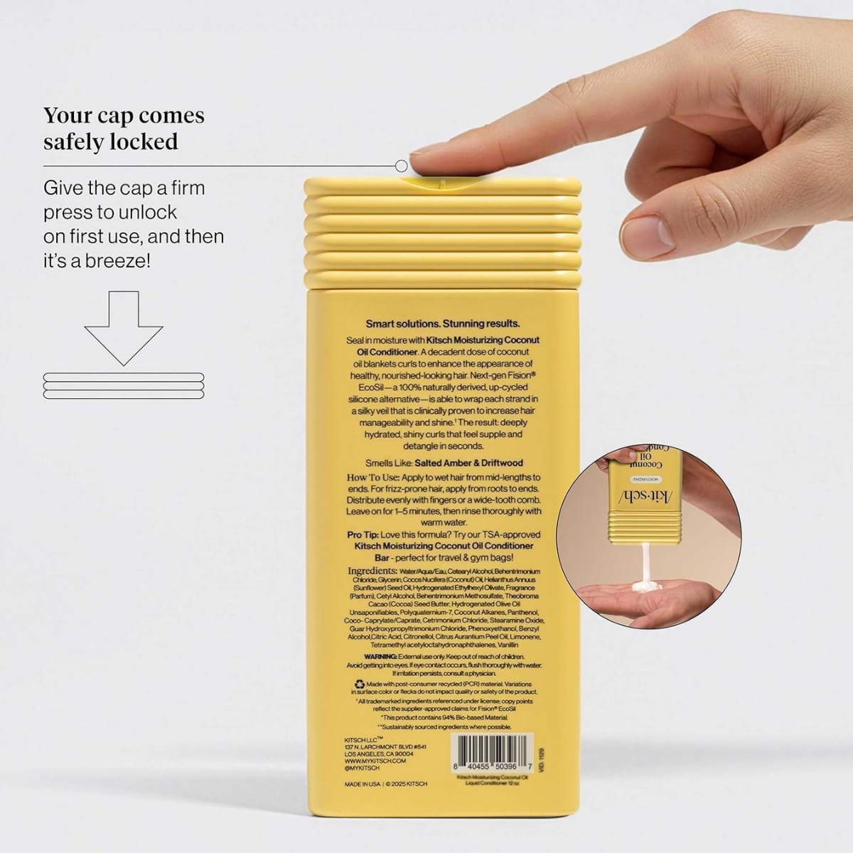 Kitsch Moisturizing Coconut Oil Liquid Conditioner for Women & Men – Coconut Oil Hair Conditioner for Kinky, Curly & Coily Hair – Deep Moisture, Shine & Manageability, Color-Safe Hair Care