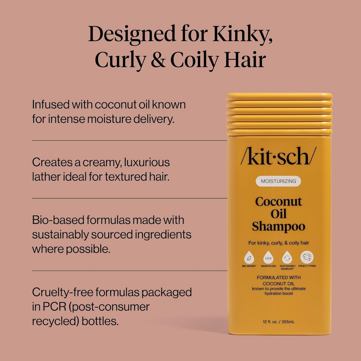 Kitsch Moisturizing Coconut Oil Liquid Conditioner for Women & Men – Coconut Oil Hair Conditioner for Kinky, Curly & Coily Hair – Deep Moisture, Shine & Manageability, Color-Safe Hair Care