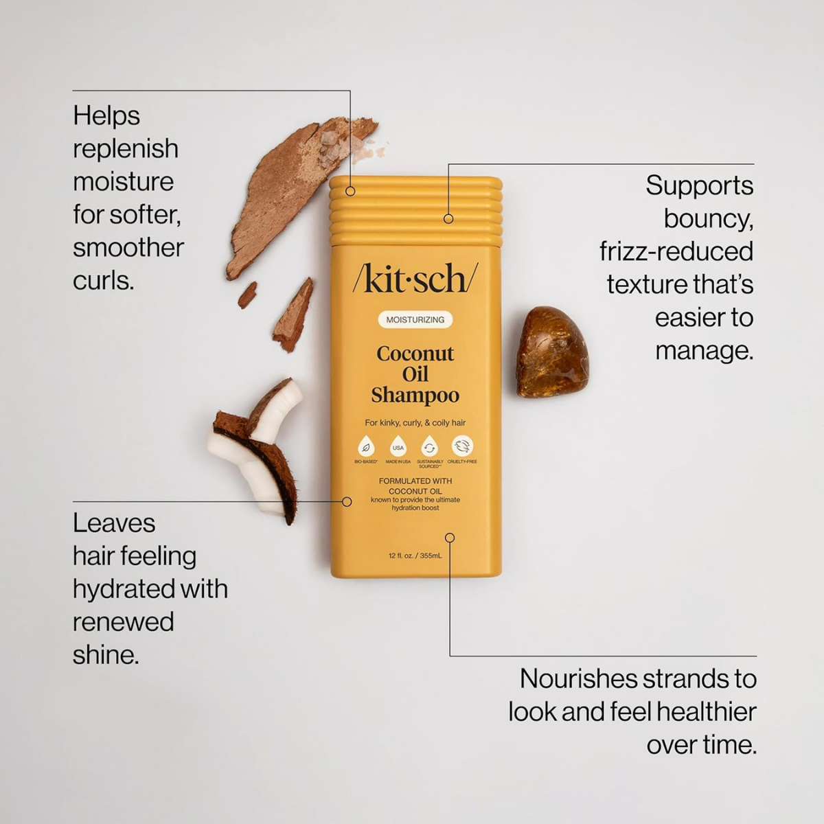 Kitsch Moisturizing Coconut Oil Liquid Conditioner for Women & Men – Coconut Oil Hair Conditioner for Kinky, Curly & Coily Hair – Deep Moisture, Shine & Manageability, Color-Safe Hair Care