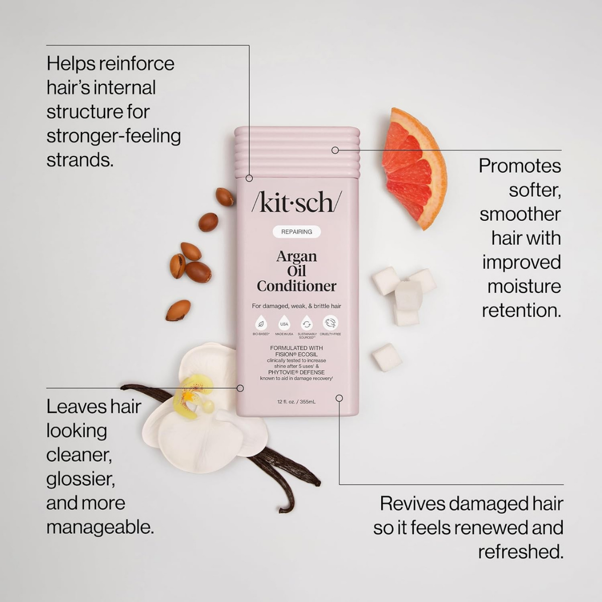 Kitsch Repairing Argan Oil Liquid Conditioner for Women & Men – Argan Oil for Hair, For Shine, Smoothness & Damage Recovery, Hair Repair – Clean, Color-Safe Hair Care