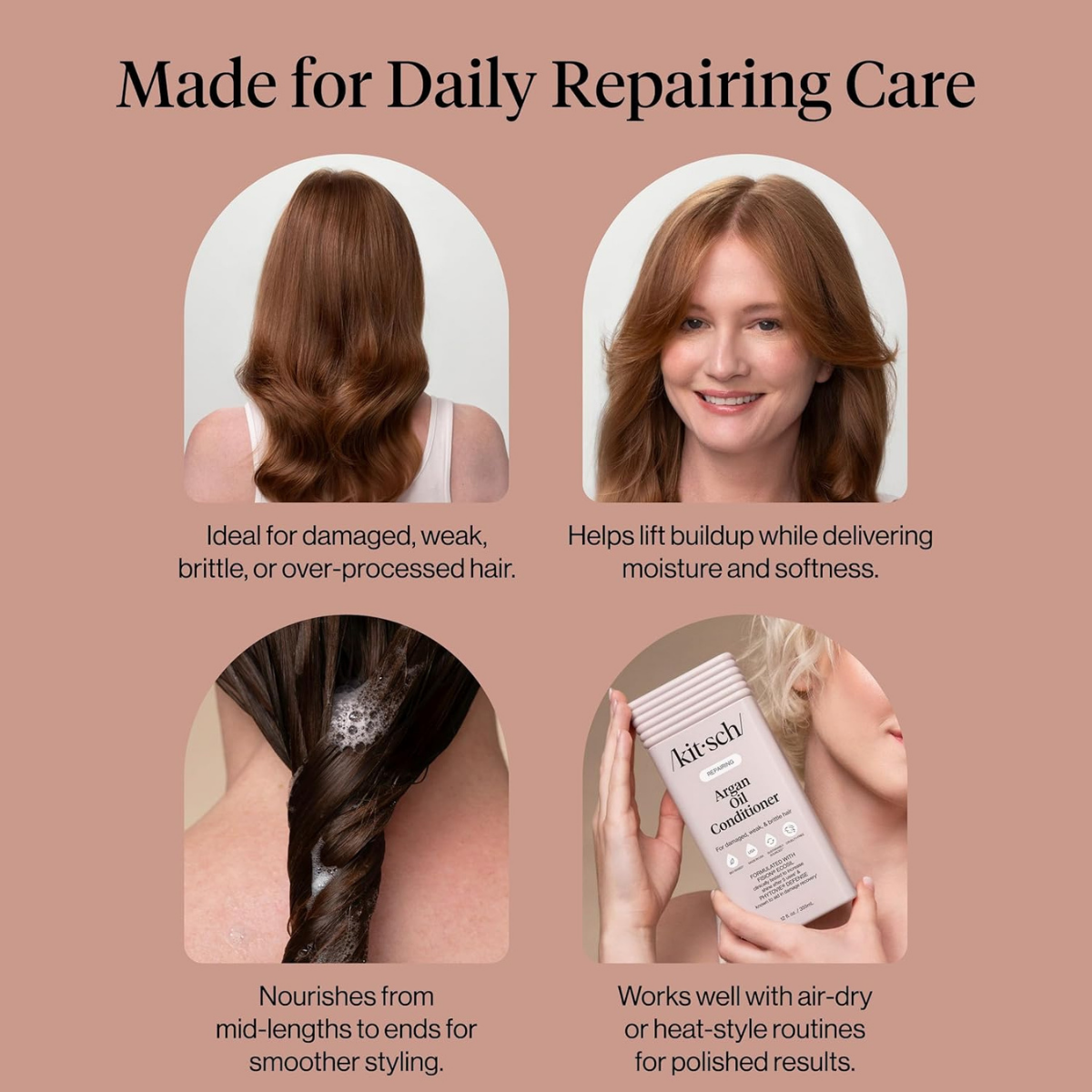 Kitsch Repairing Argan Oil Liquid Conditioner for Women & Men – Argan Oil for Hair, For Shine, Smoothness & Damage Recovery, Hair Repair – Clean, Color-Safe Hair Care