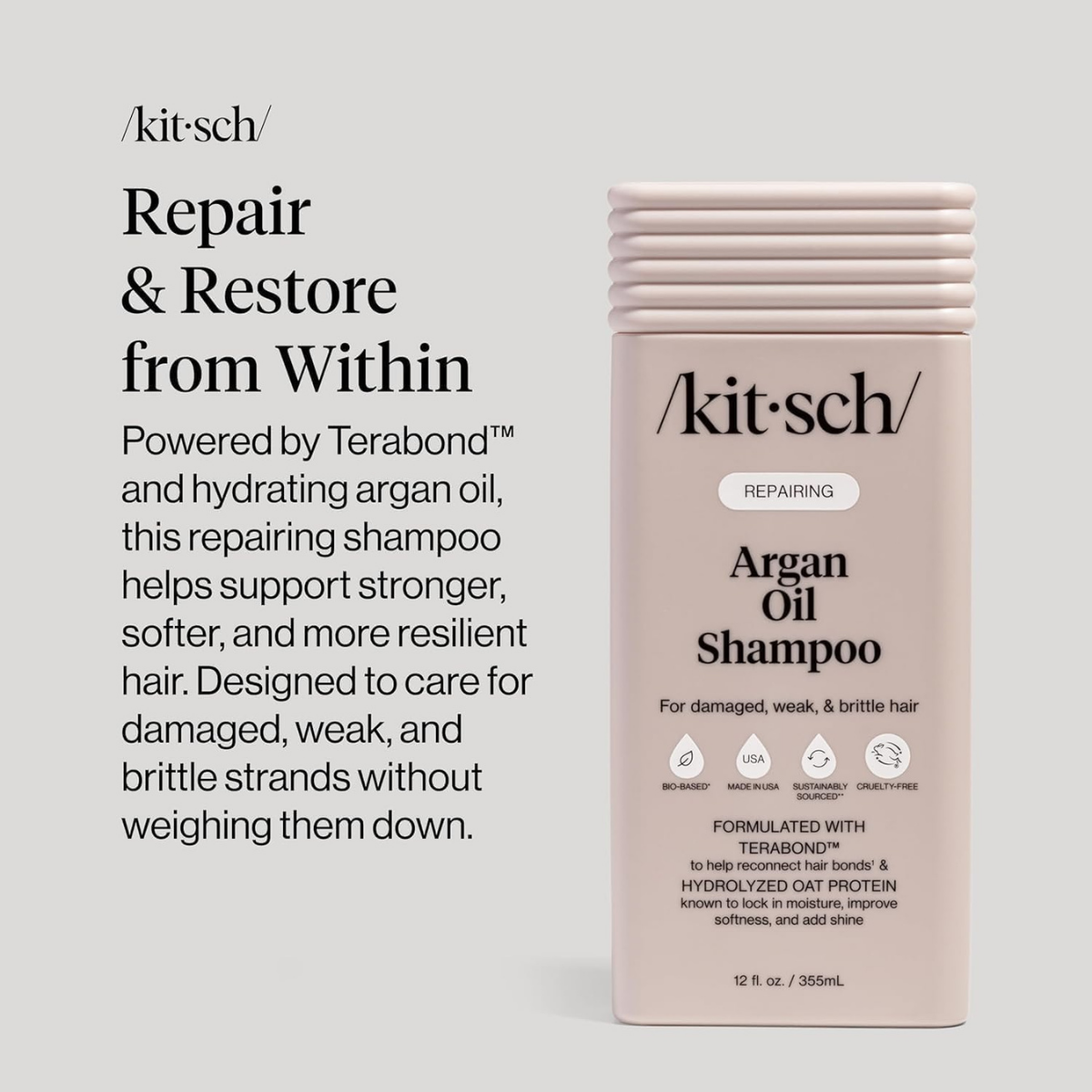 Kitsch Repairing Argan Oil Shampoo for Men & Women w/Terabond™ – Argan Oil for Hair, Repairs & Renews Damaged, Weak, & Brittle Hair – Silicone, Paraben & Sulfate Free Shampoo for Hair Care