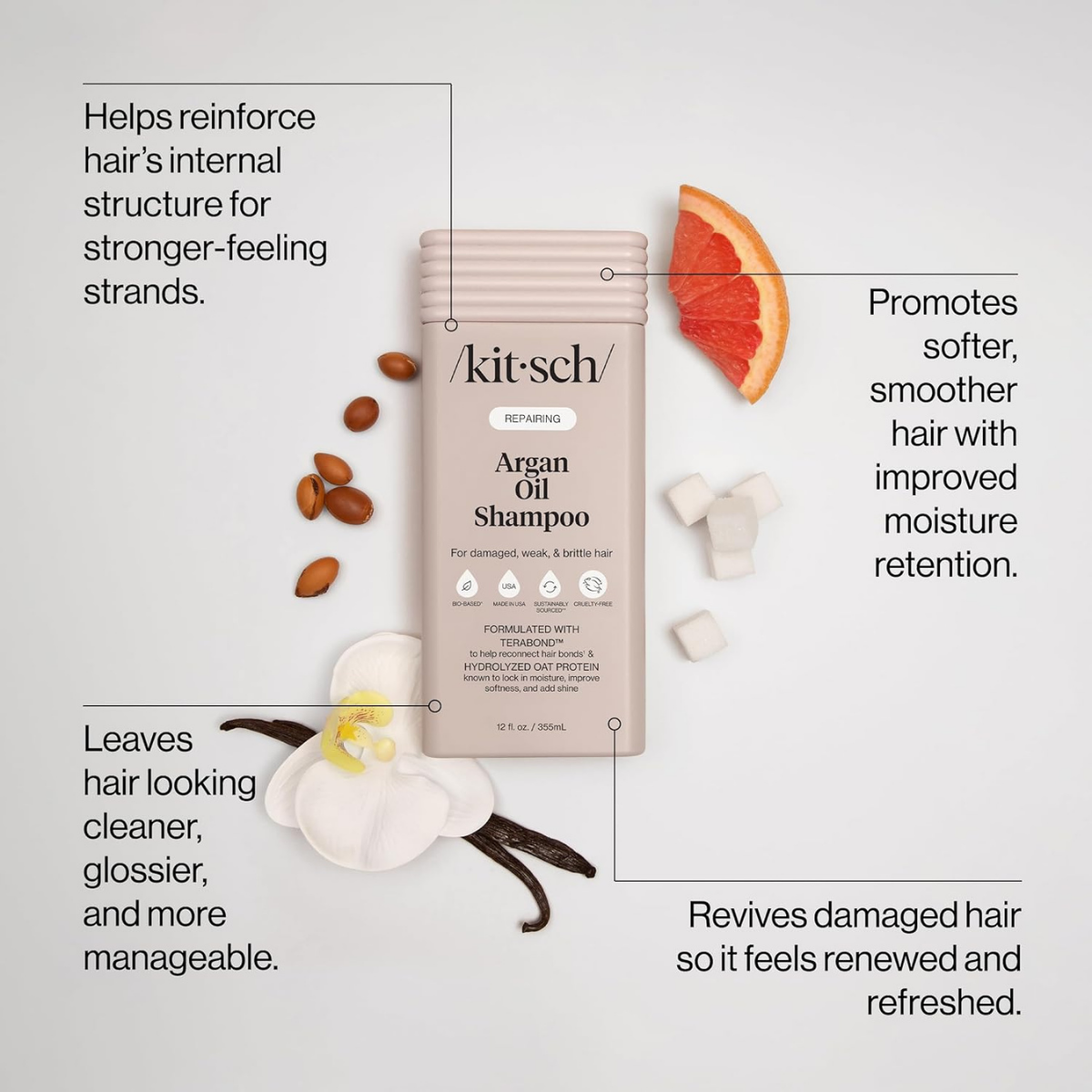 Kitsch Repairing Argan Oil Shampoo for Men & Women w/Terabond™ – Argan Oil for Hair, Repairs & Renews Damaged, Weak, & Brittle Hair – Silicone, Paraben & Sulfate Free Shampoo for Hair Care