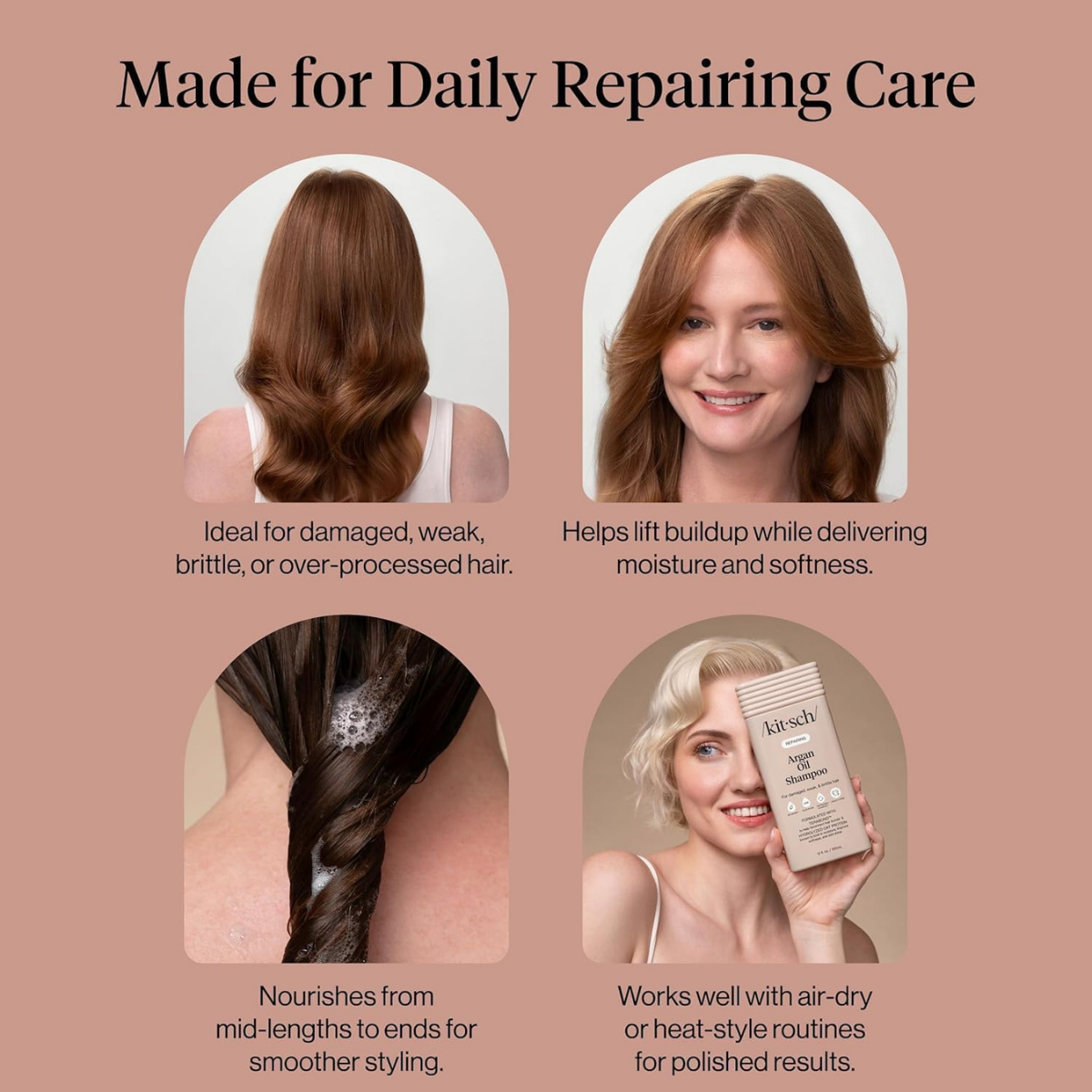 Kitsch Repairing Argan Oil Shampoo for Men & Women w/Terabond™ – Argan Oil for Hair, Repairs & Renews Damaged, Weak, & Brittle Hair – Silicone, Paraben & Sulfate Free Shampoo for Hair Care