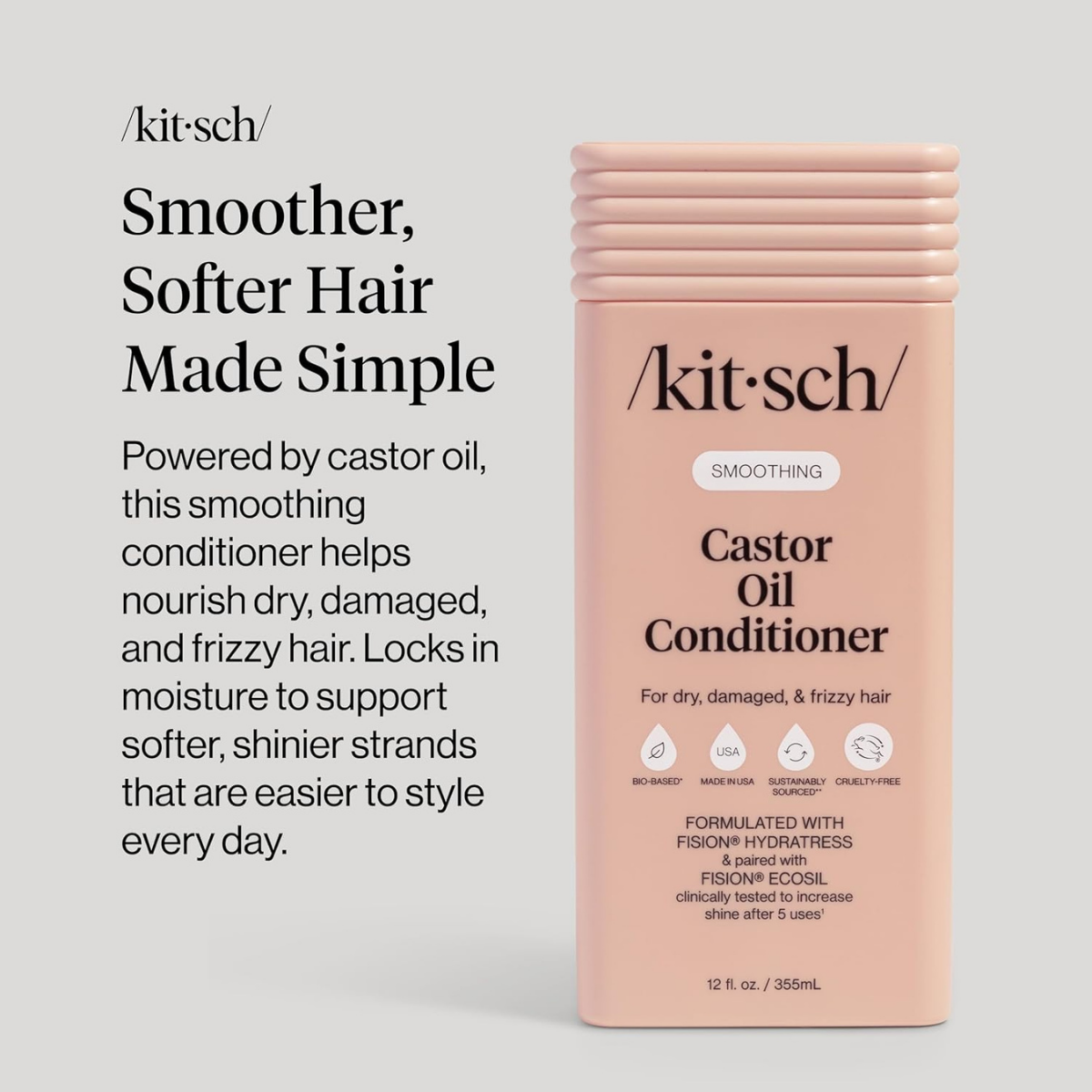 Kitsch Smoothing Castor Oil Liquid Conditioner for Women and Men – Nourishing Hair Conditioner for Dry, Damaged & Frizzy Hair – Clean, Color-Safe Hair Care, Bio-Based Formula, Made in USA