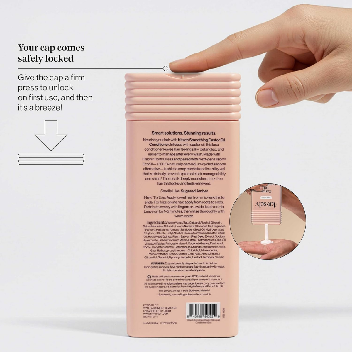 Kitsch Smoothing Castor Oil Liquid Conditioner for Women and Men – Nourishing Hair Conditioner for Dry, Damaged & Frizzy Hair – Clean, Color-Safe Hair Care, Bio-Based Formula, Made in USA